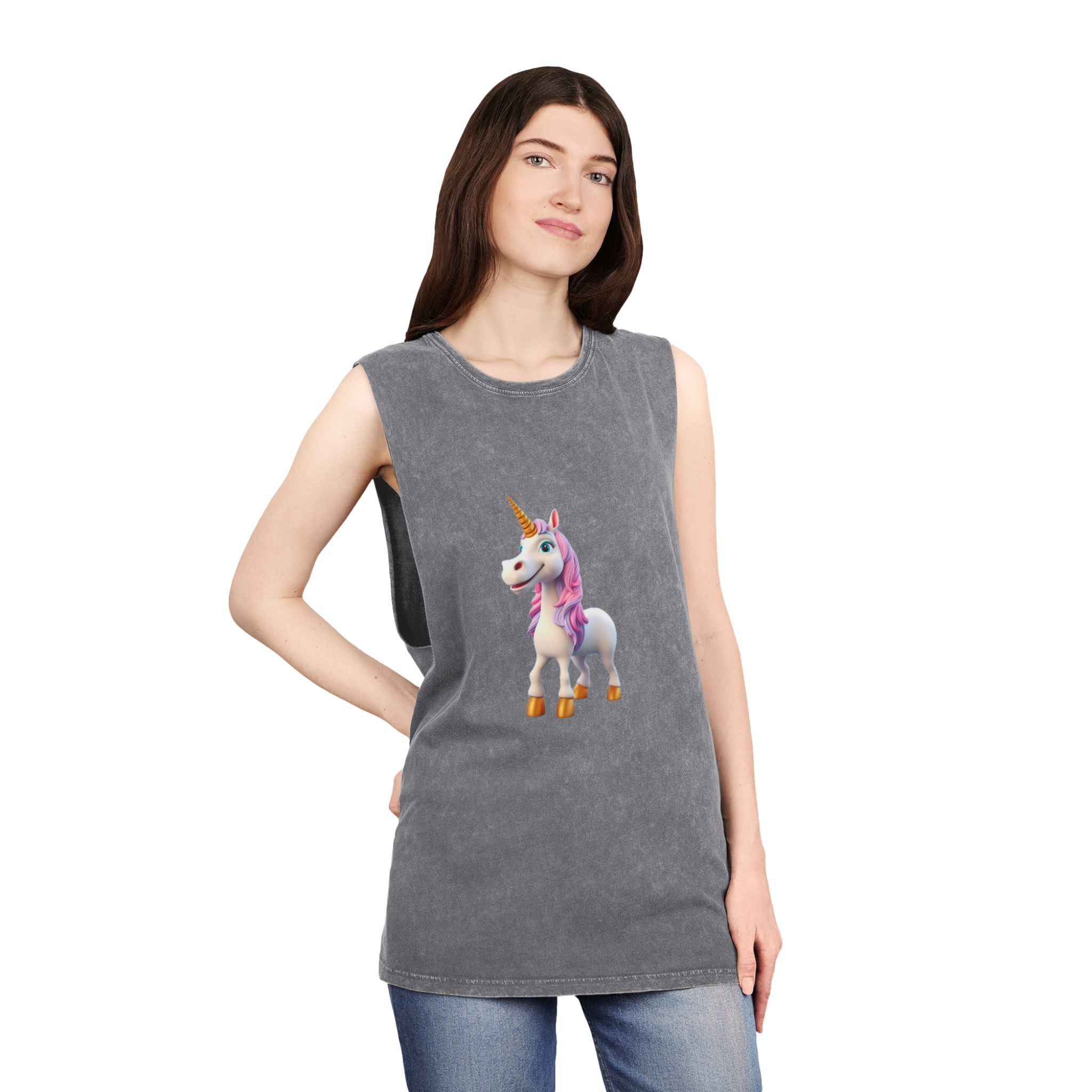 Colorful Cartoon Animated 3d Unicorn Children (15) Unisex Stonewash Tank Top - Image 12