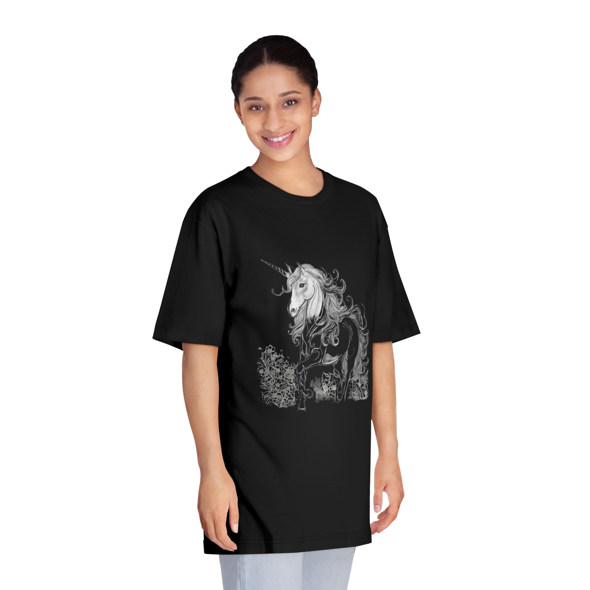Unicorn Black White Sketch Coloring Book Ai Generated Art Unisex Classic Crewneck T Shirt - Image 7