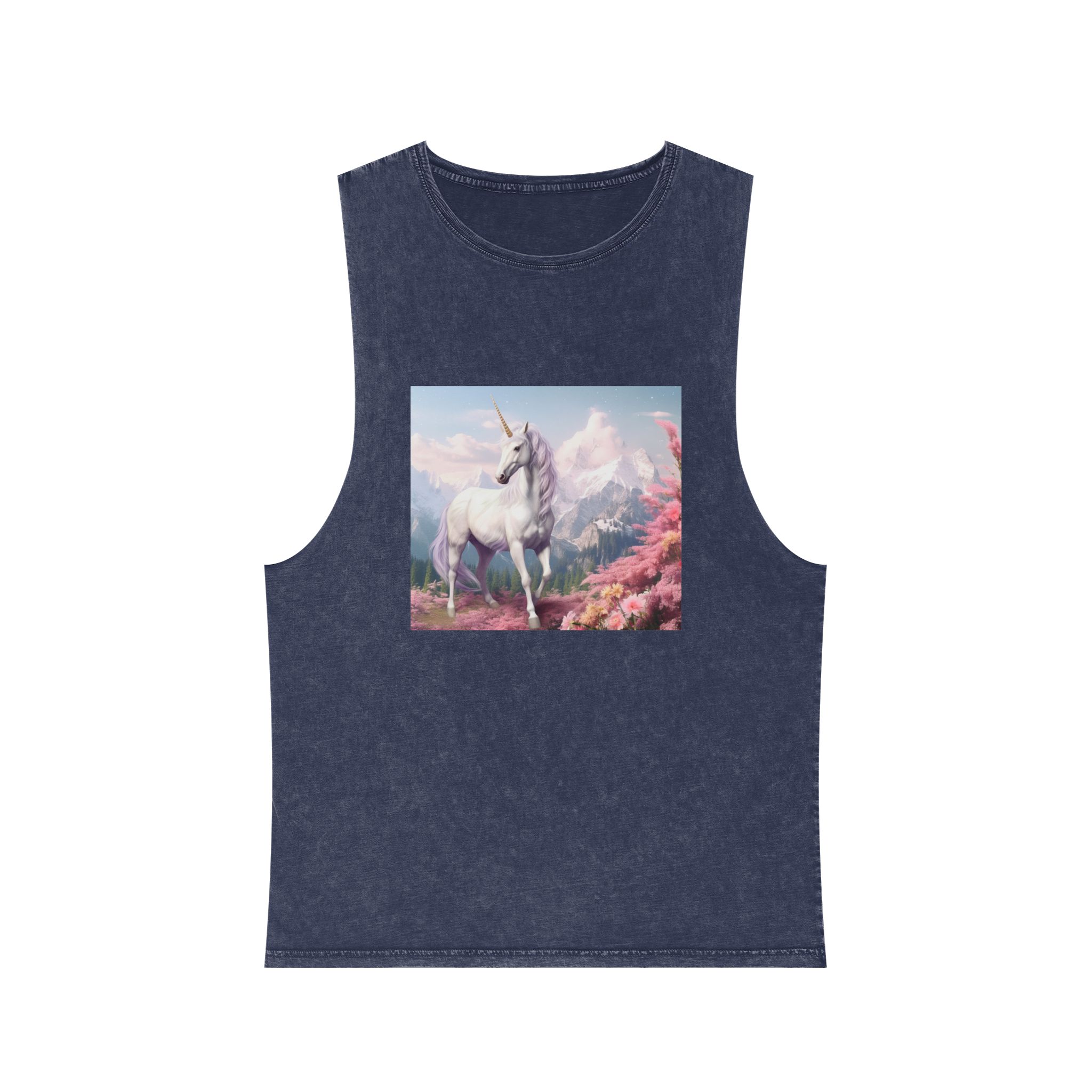 Unicorn Standing Field Flowers With Mountains Background Generative Ai Unisex Stonewash Tank Top - Image 13