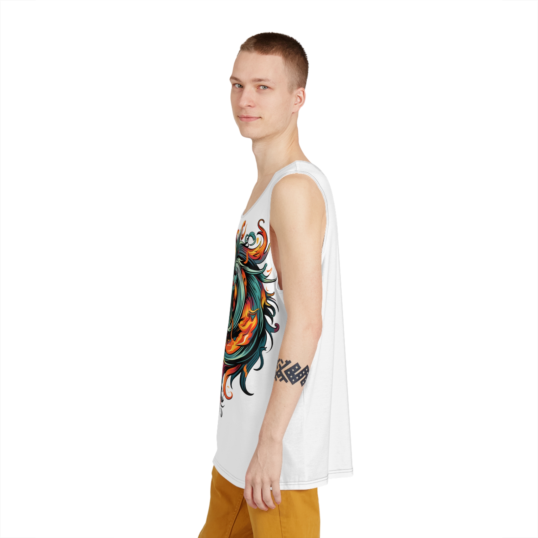 Unicorn Head Tshirt Tattoo Design Dark Art Illustration Isolated White (1) Mens Tank Aop