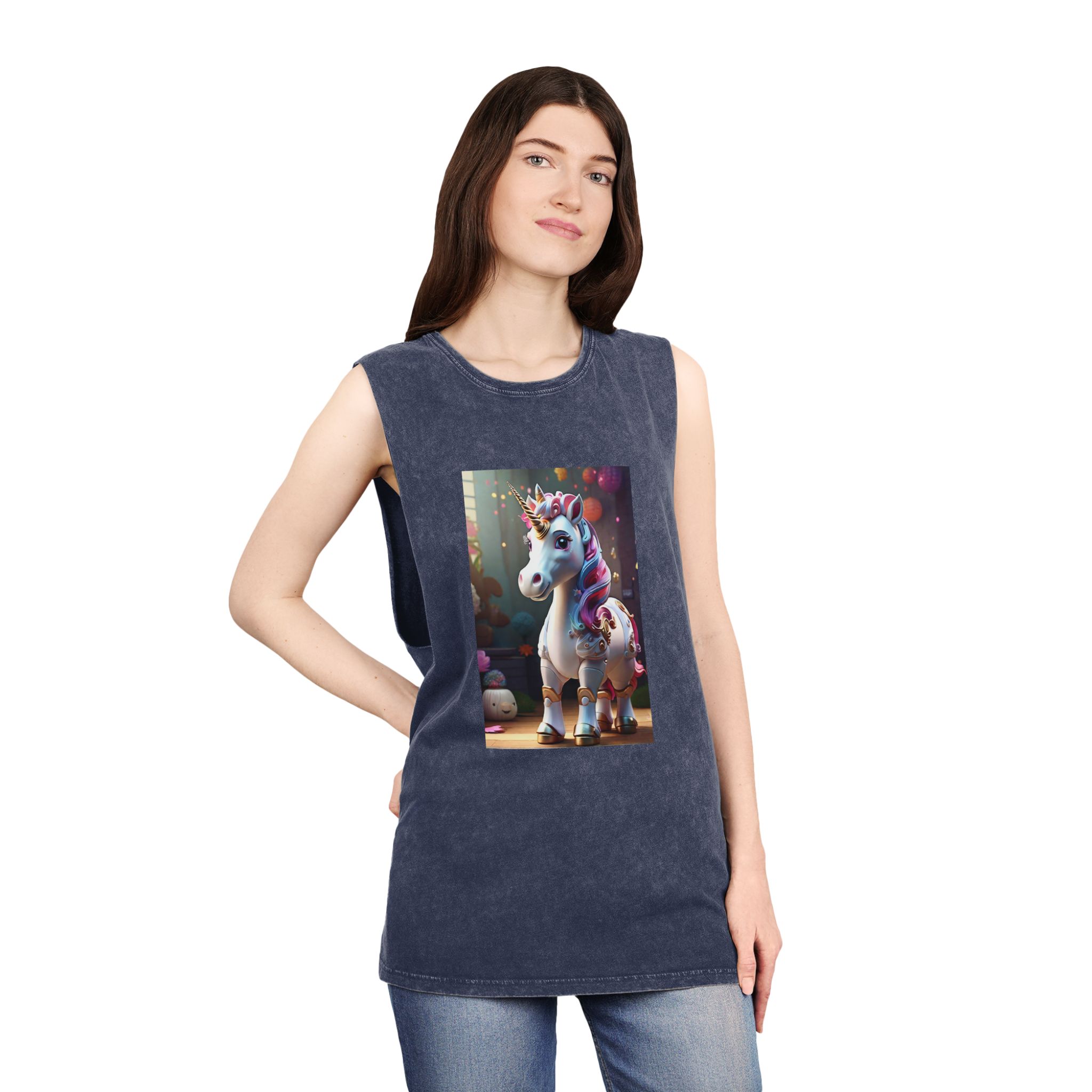 Animated Unicorn Children Generated By Ai (18) Unisex Stonewash Tank Top - Image 16