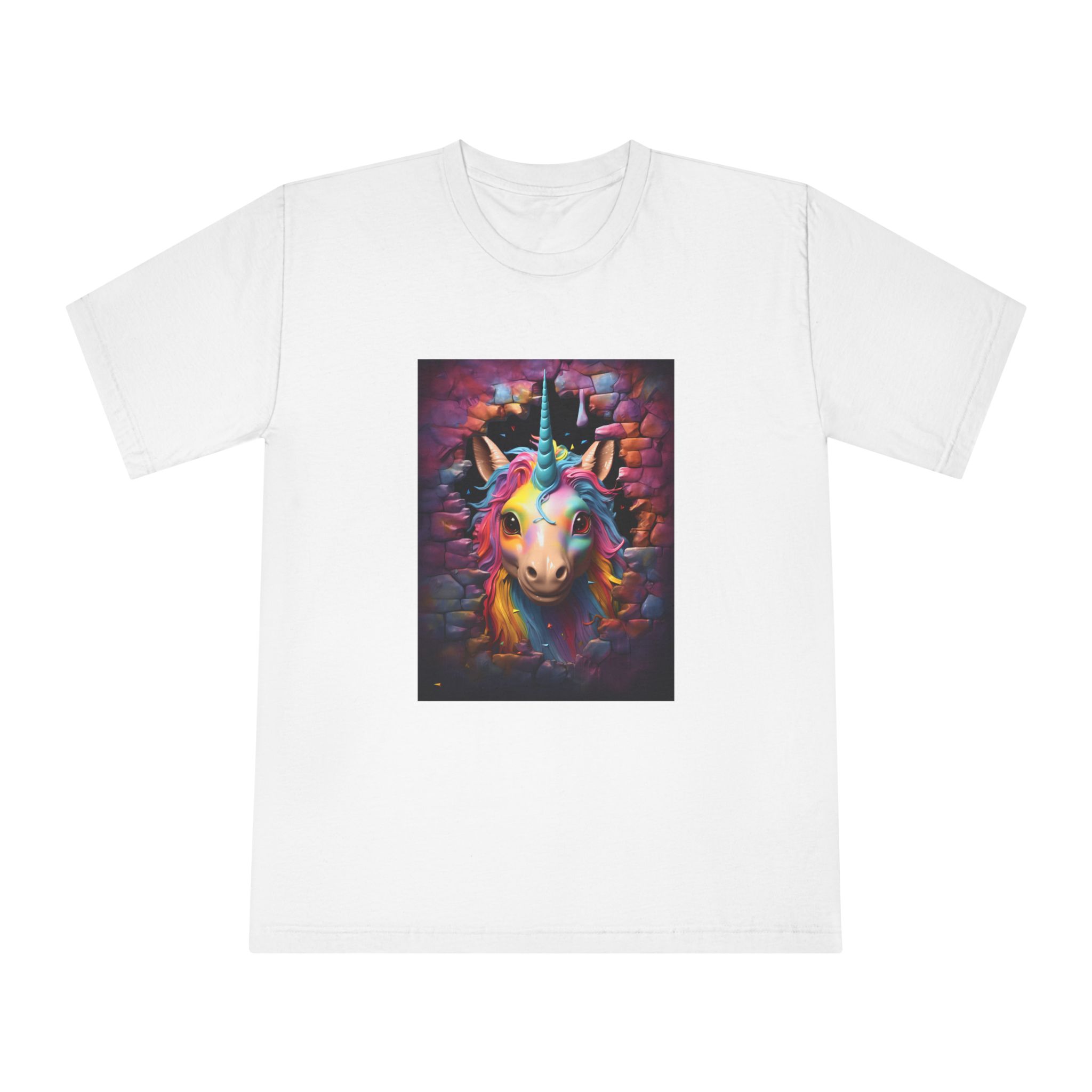 Cute Unicorn Cartoon Looking Through Wall Poster Illustration Kids Unisex Classic Crewneck T Shirt
