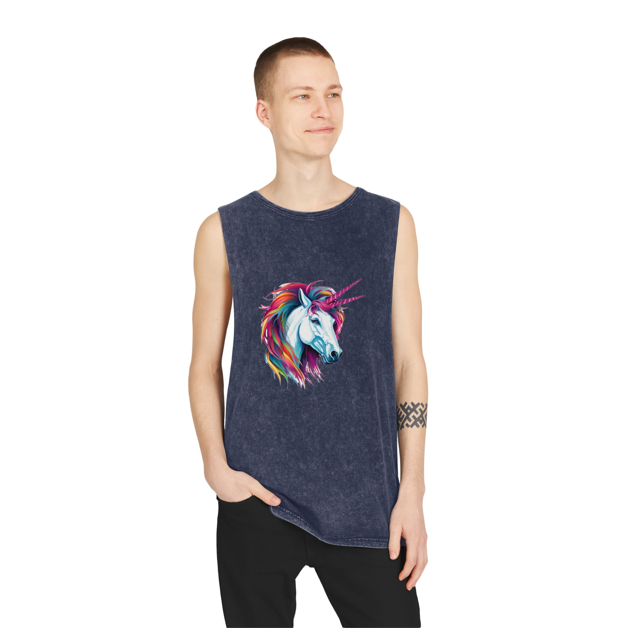 Close Up Unicorns Head With Colorful Mane Generative Ai Copy Unisex Stonewash Tank Top - Image 15