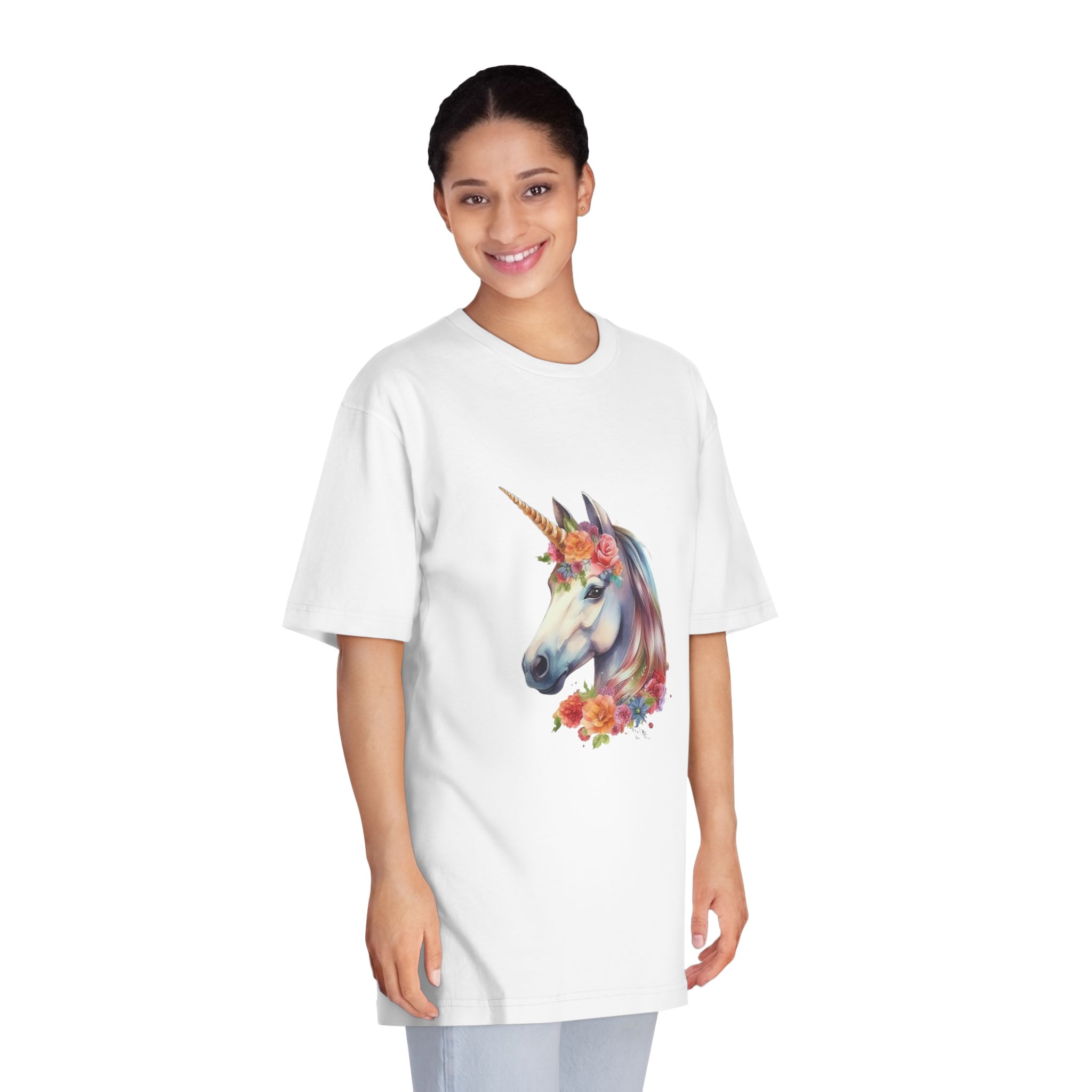 Watercolor Unicorn With Floral Crown Fotor Bg Remover 2023120317822 Unisex Classic Crewneck T Shirt - Image 3