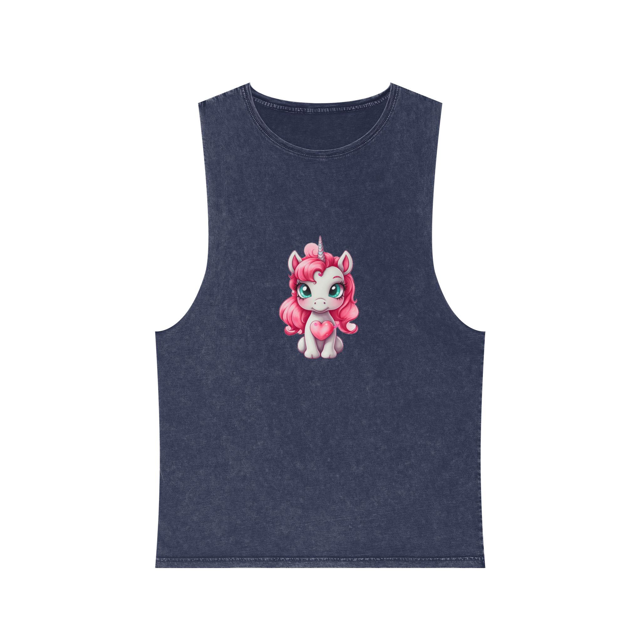 Cartoon Unicorn With Pink Hair Heart Shaped Tail Generative Ai Unisex Stonewash Tank Top - Image 13