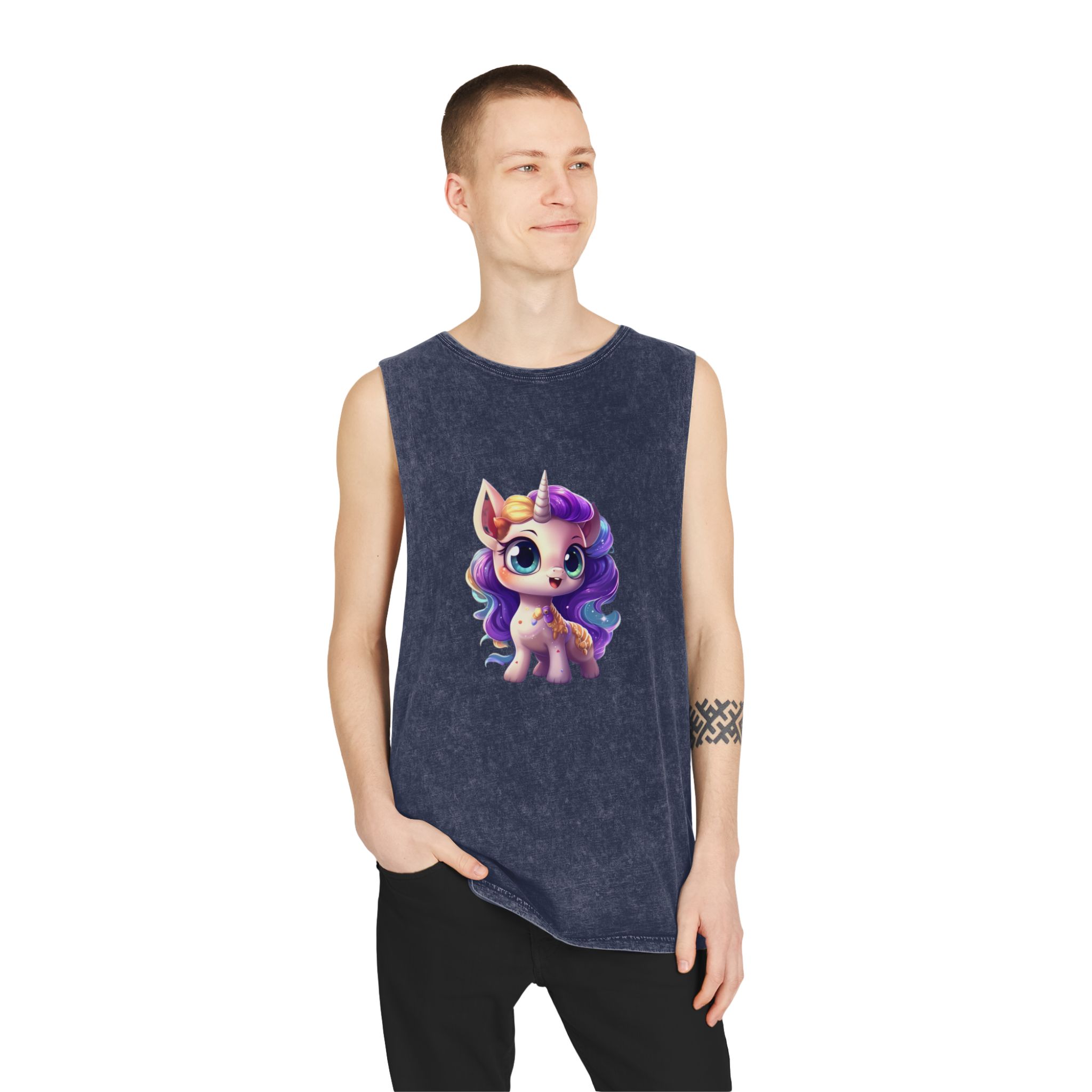 Beautiful Cute Baby Unicorn (1) Copy Unisex Stonewash Tank Top - Image 15