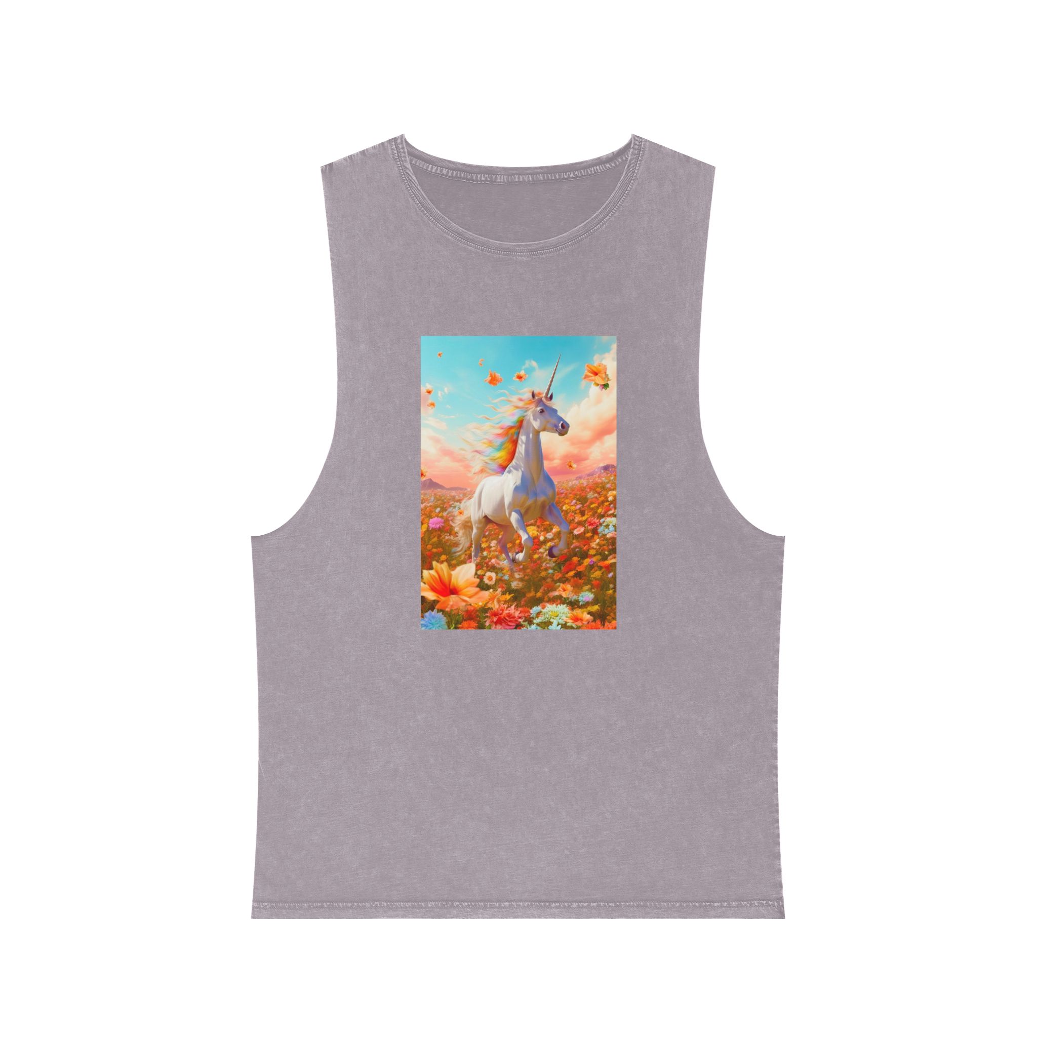 Image White Unicorn Running Through Field Wildflowers Generative Ai Unisex Stonewash Tank Top - Image 17