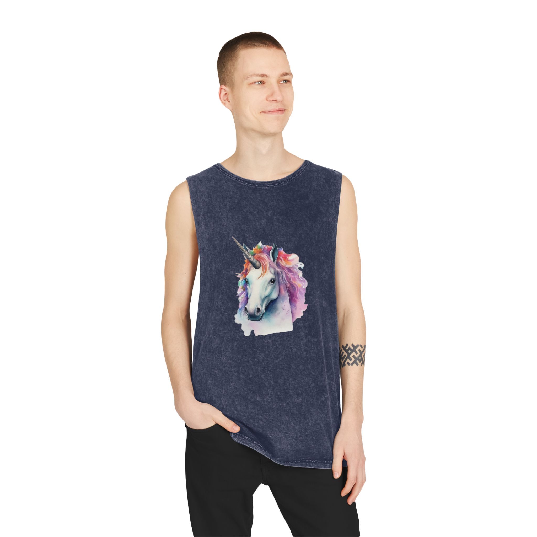 Painting Unicorn With Colorful Mane Long Mane Generative Ai (3) Unisex Stonewash Tank Top - Image 15