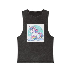 Cartoon Unicorn With Rainbow Its Tail Unisex Stonewash Tank Top