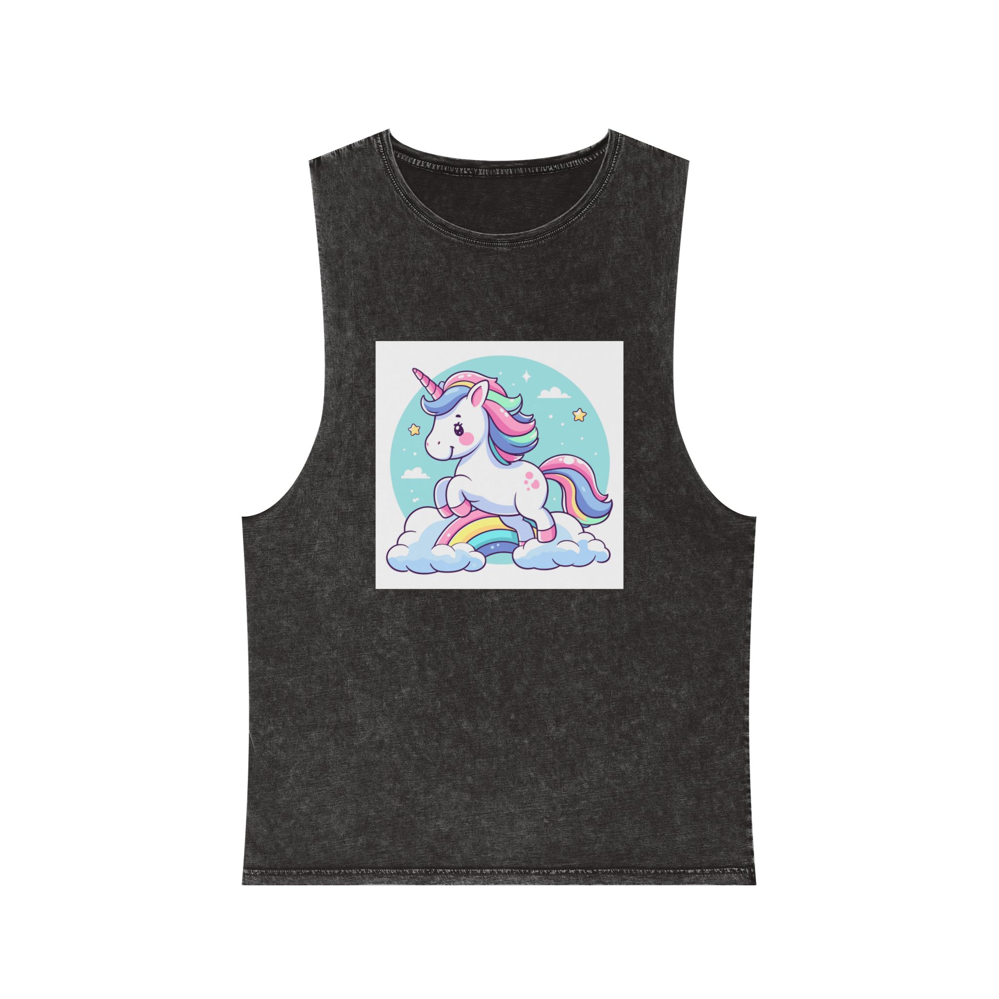 Cartoon Unicorn With Rainbow Its Tail Unisex Stonewash Tank Top