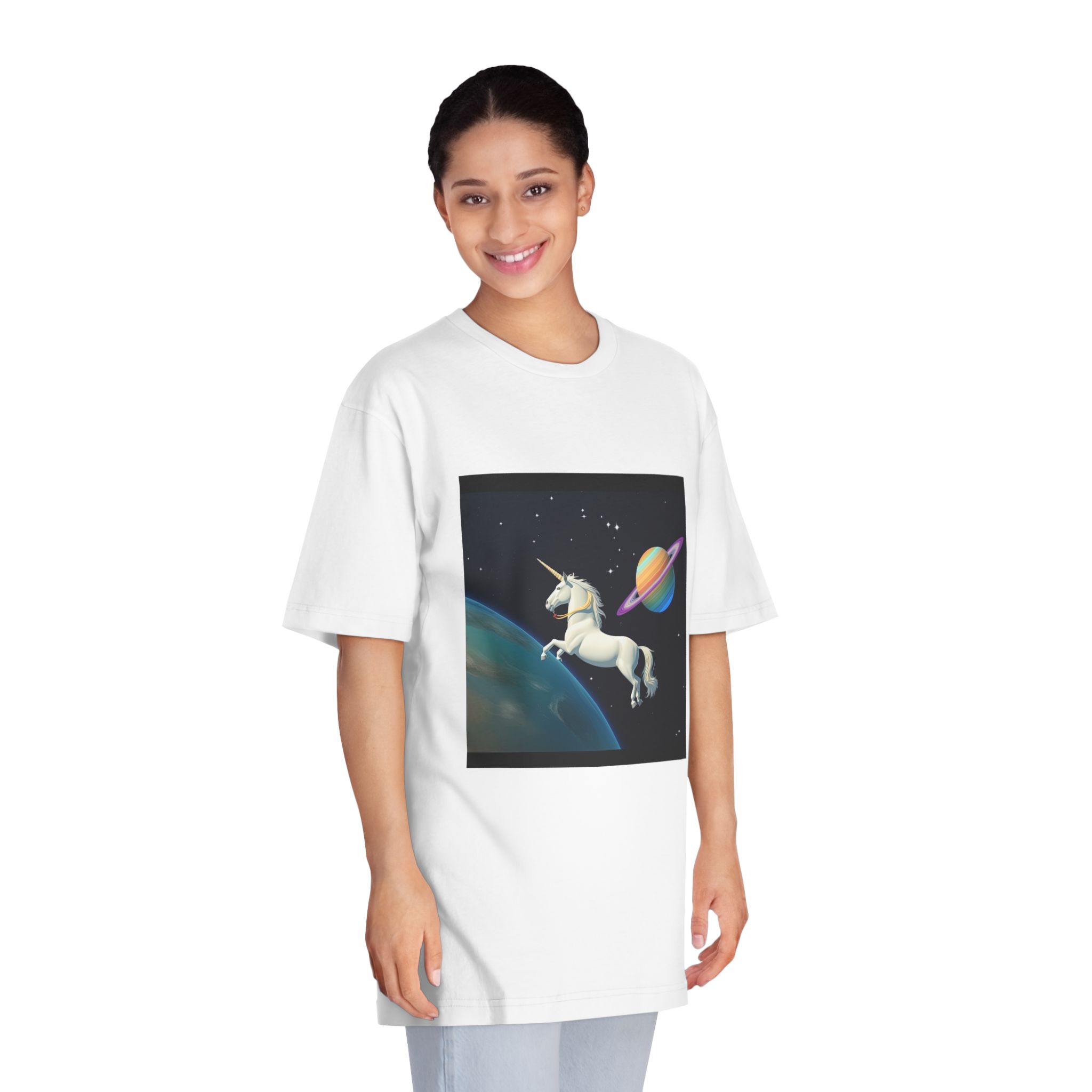 Picture White Unicorn With Rainbow It Unisex Classic Crewneck T Shirt - Image 3