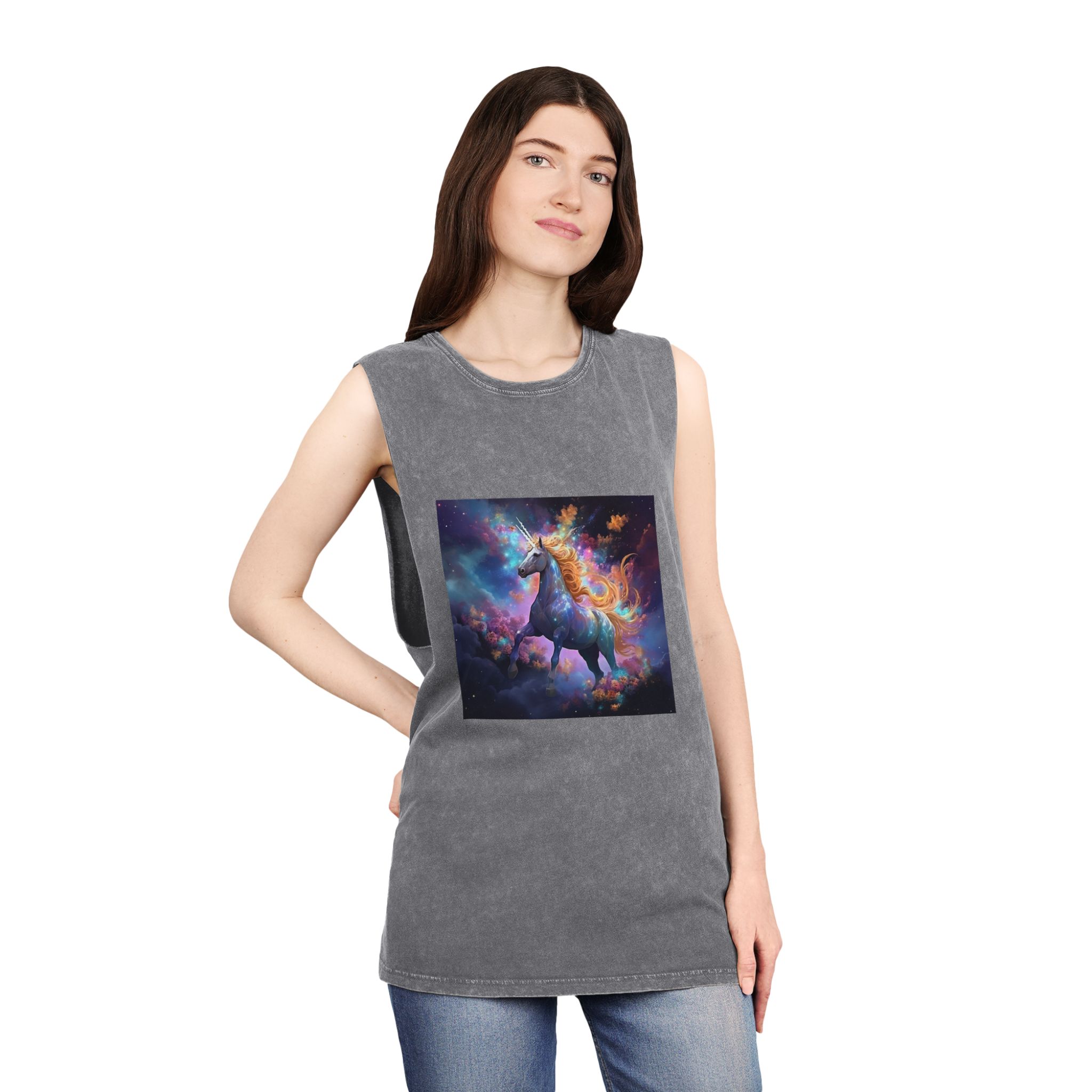 Unicorn Clouds With Rainbow Mane Star Field Generative Ai Unisex Stonewash Tank Top - Image 12