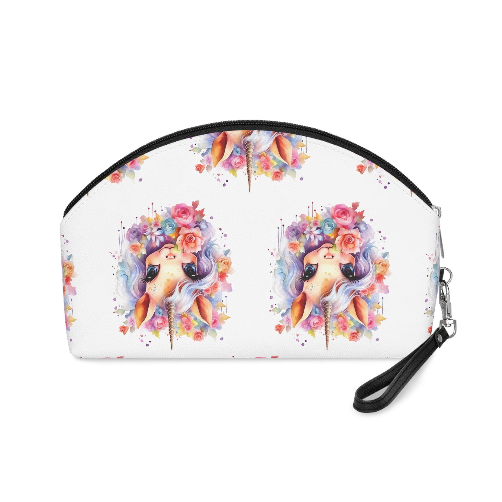 Cute Colorful Magic Unicorn With Flowers Watercolor Style (7) Makeup Bag - Image 2