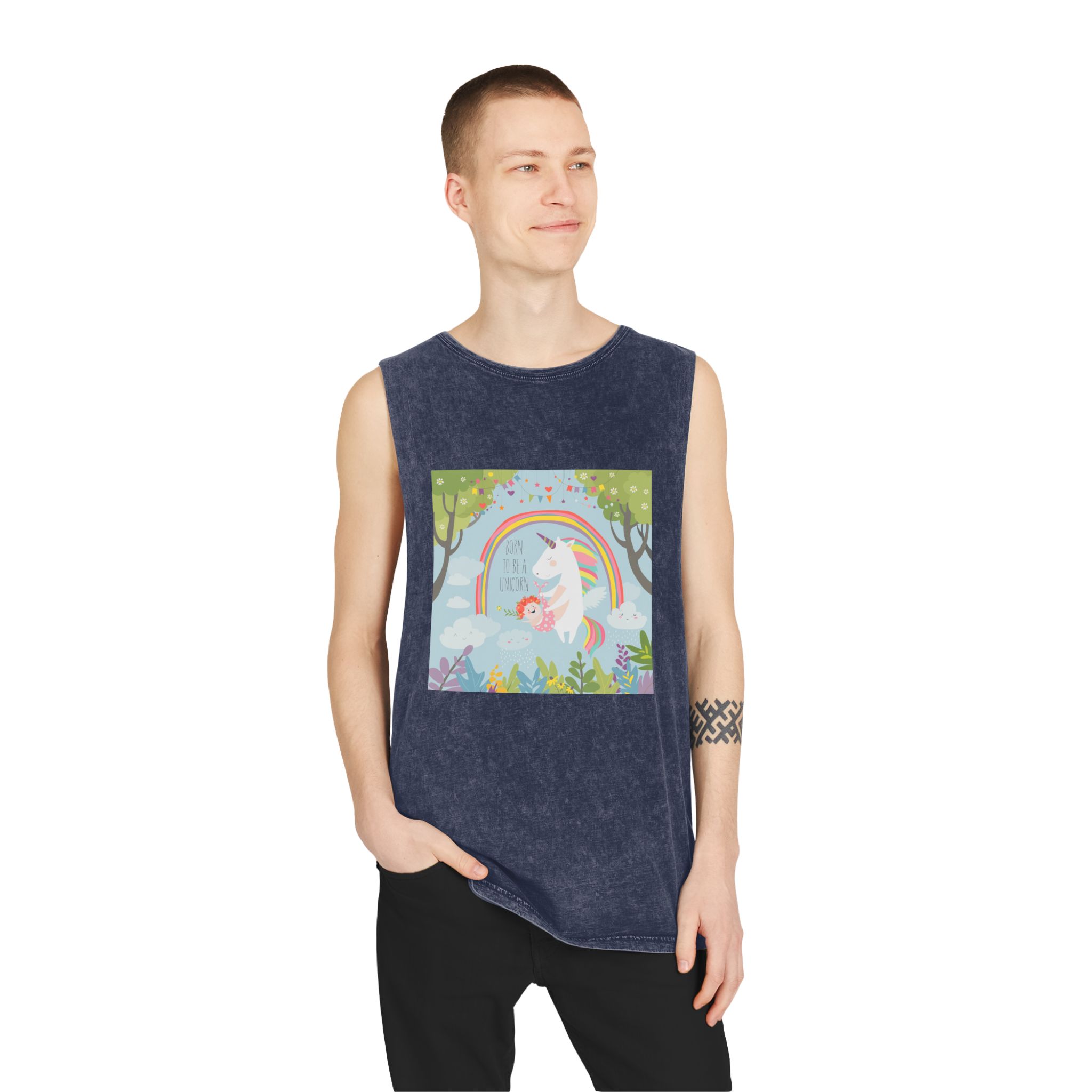 Cute Unicorn With Baby Unisex Stonewash Tank Top - Image 15