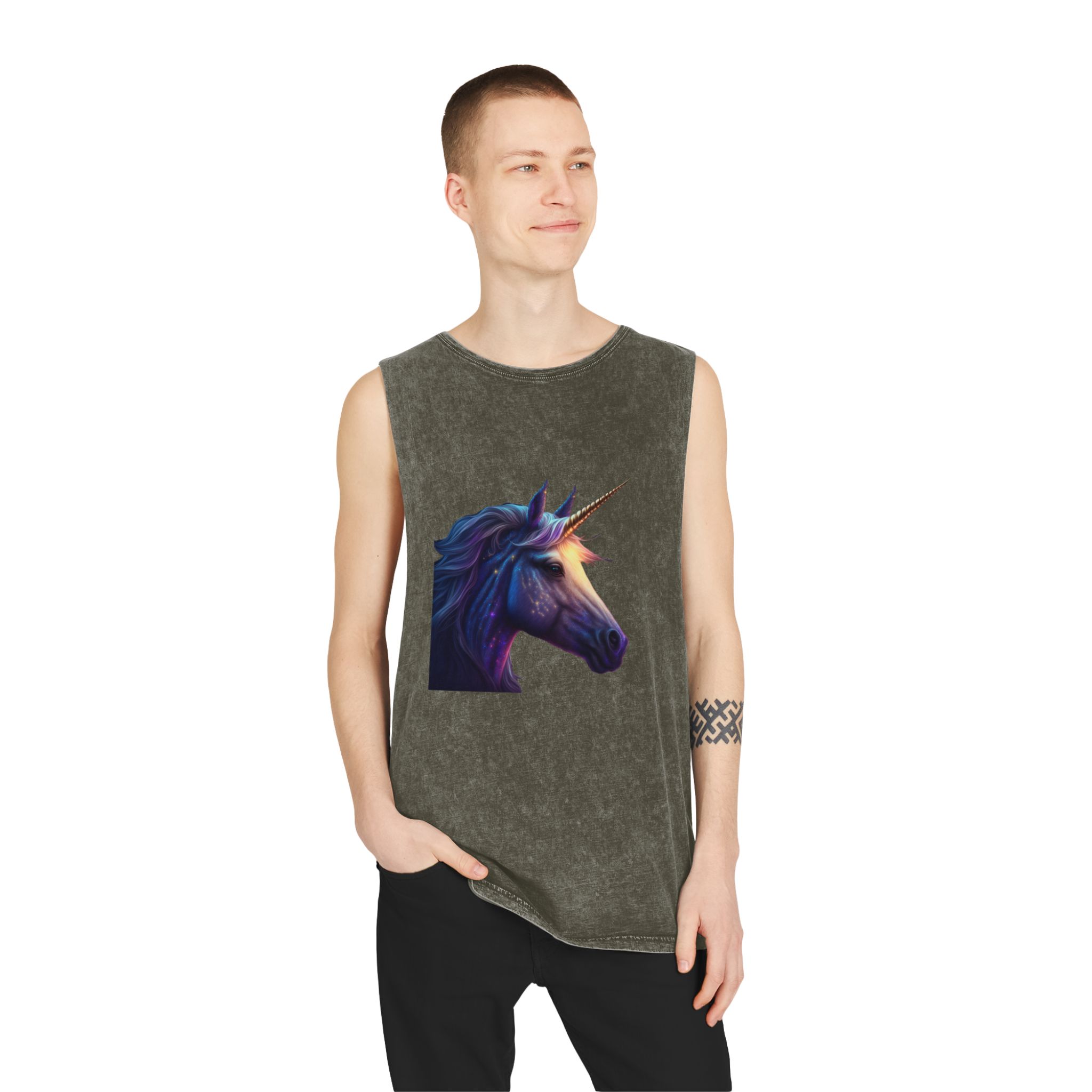 Adorable Colorful Unicorn (1) Copia Unisex Stonewash Tank Top - Image 7