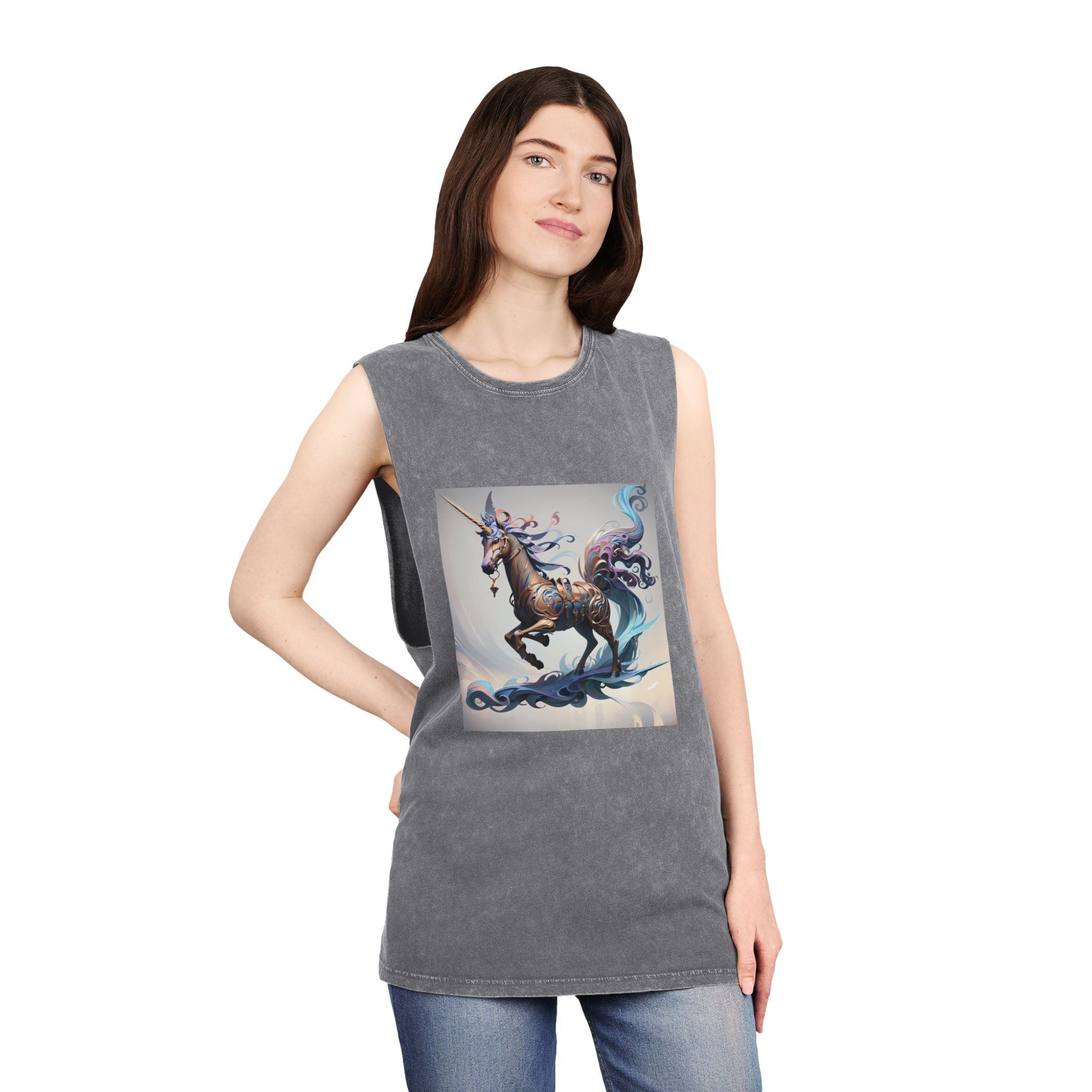 Painting Unicorn Unisex Stonewash Tank Top - Image 12