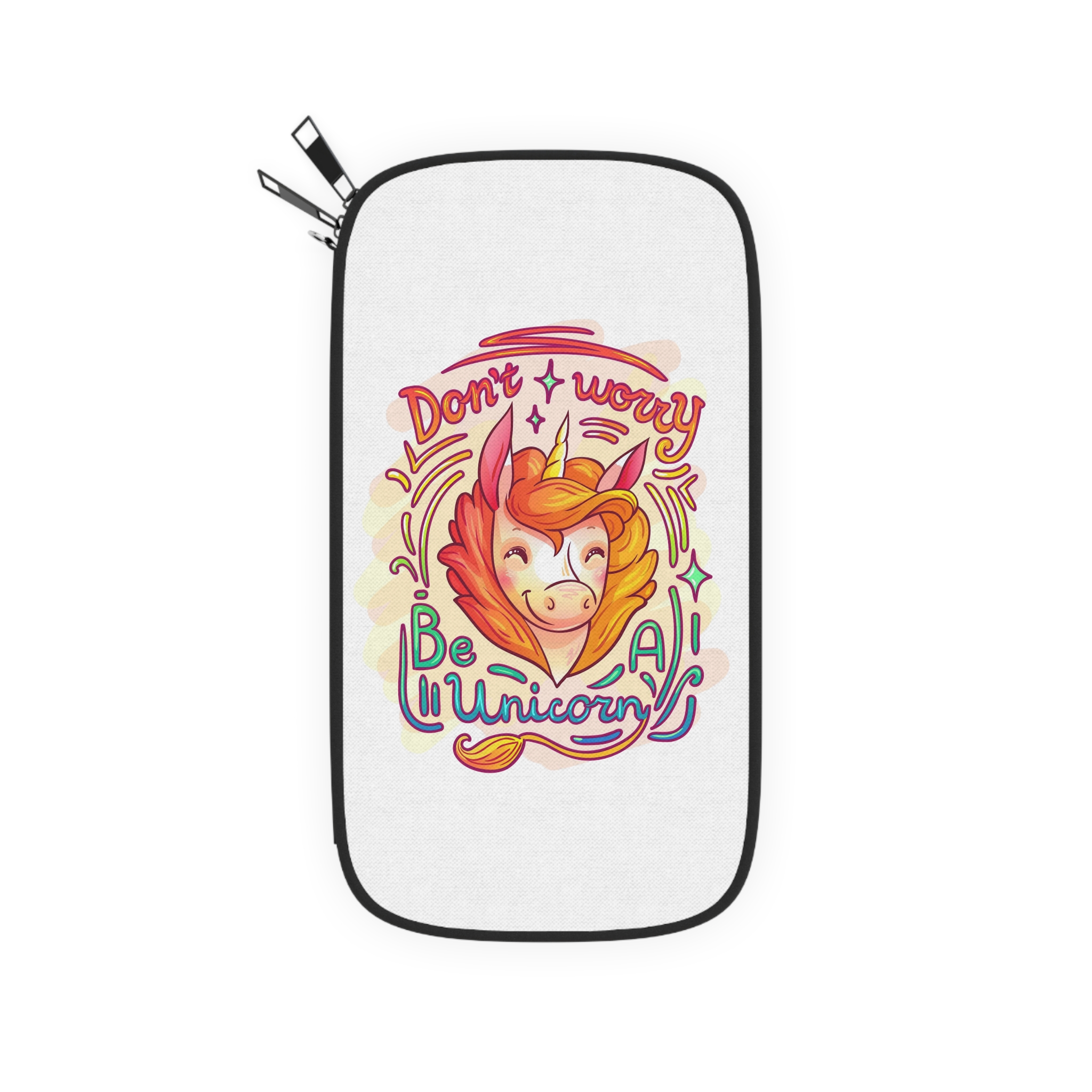 Cool Cartoon Hand Drawn Magic Horse With Lettering Worry Be Unicorn Vector Illustration Passport Wallet - Image 2