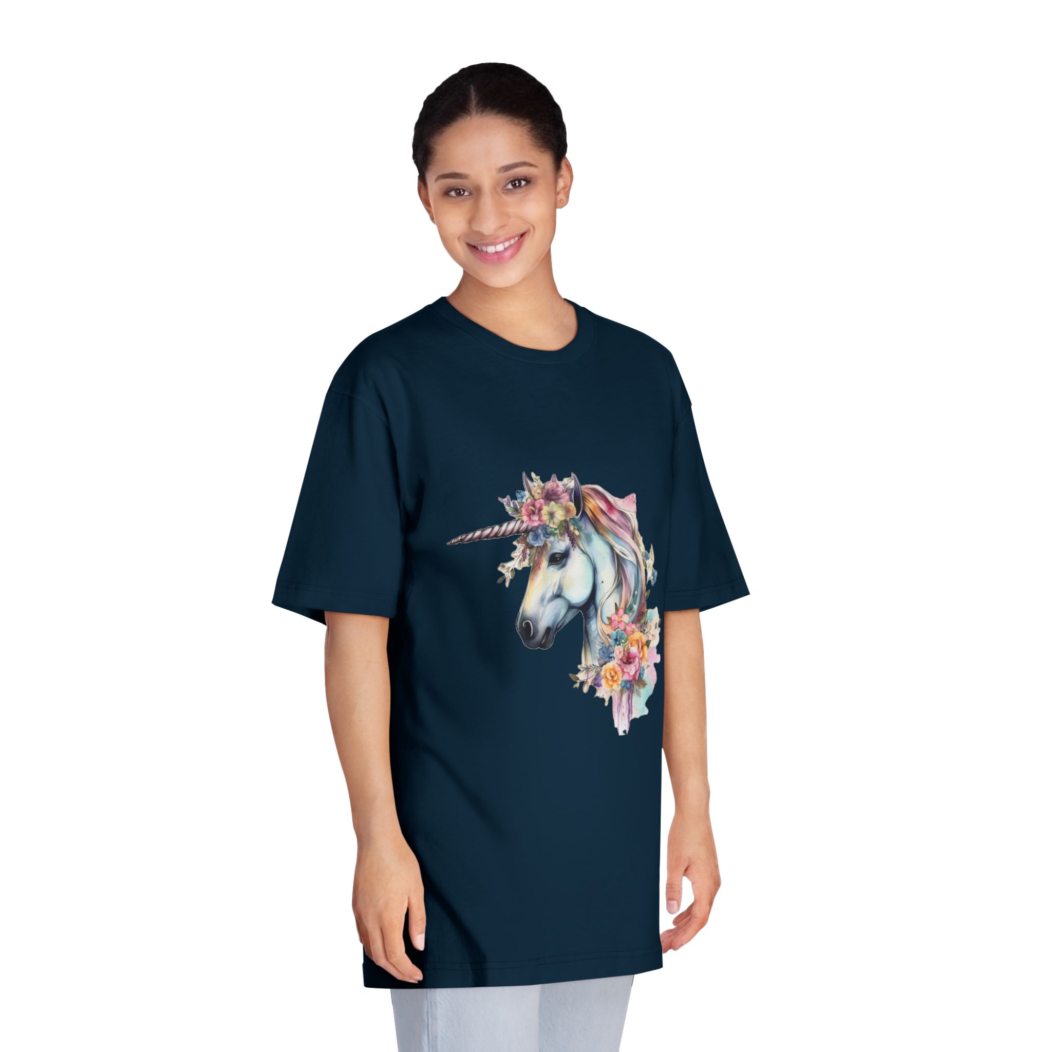 Unicorn With Flower Crown His Head Unisex Classic Crewneck T Shirt - Image 19