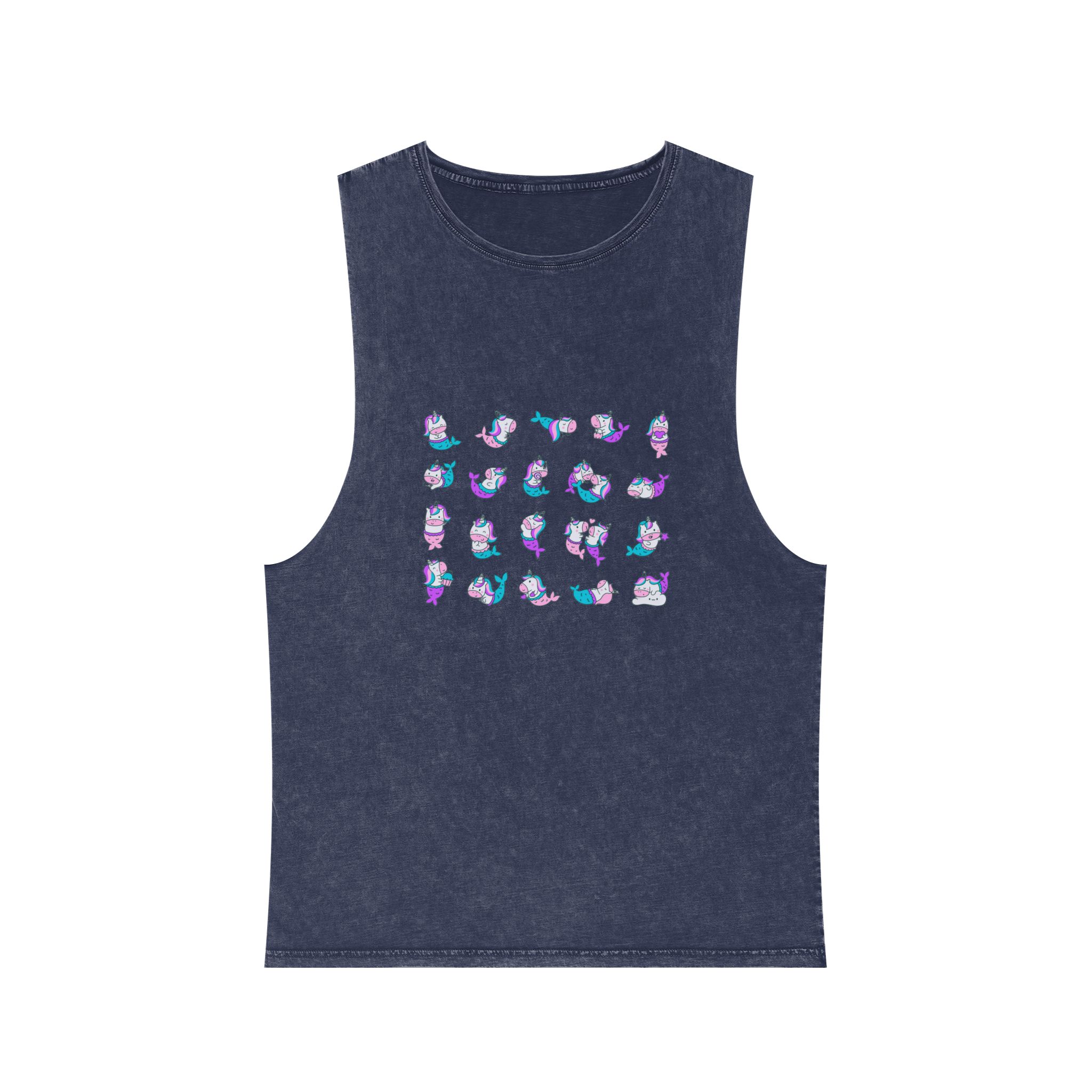 Cute Kawaii Unicorn Mermaid Fantasy Cartoon Characters Hand Drawn Style Unisex Stonewash Tank Top - Image 13