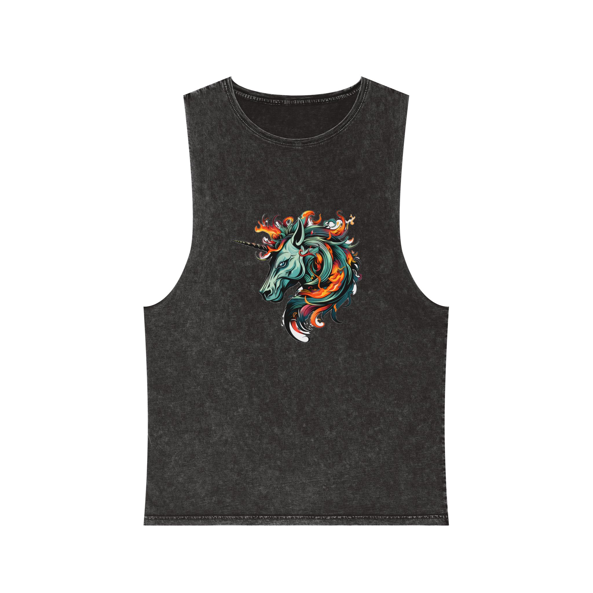 Unicorn Head Tshirt Tattoo Design Dark Art Illustration Isolated White (1) Unisex Stonewash Tank Top
