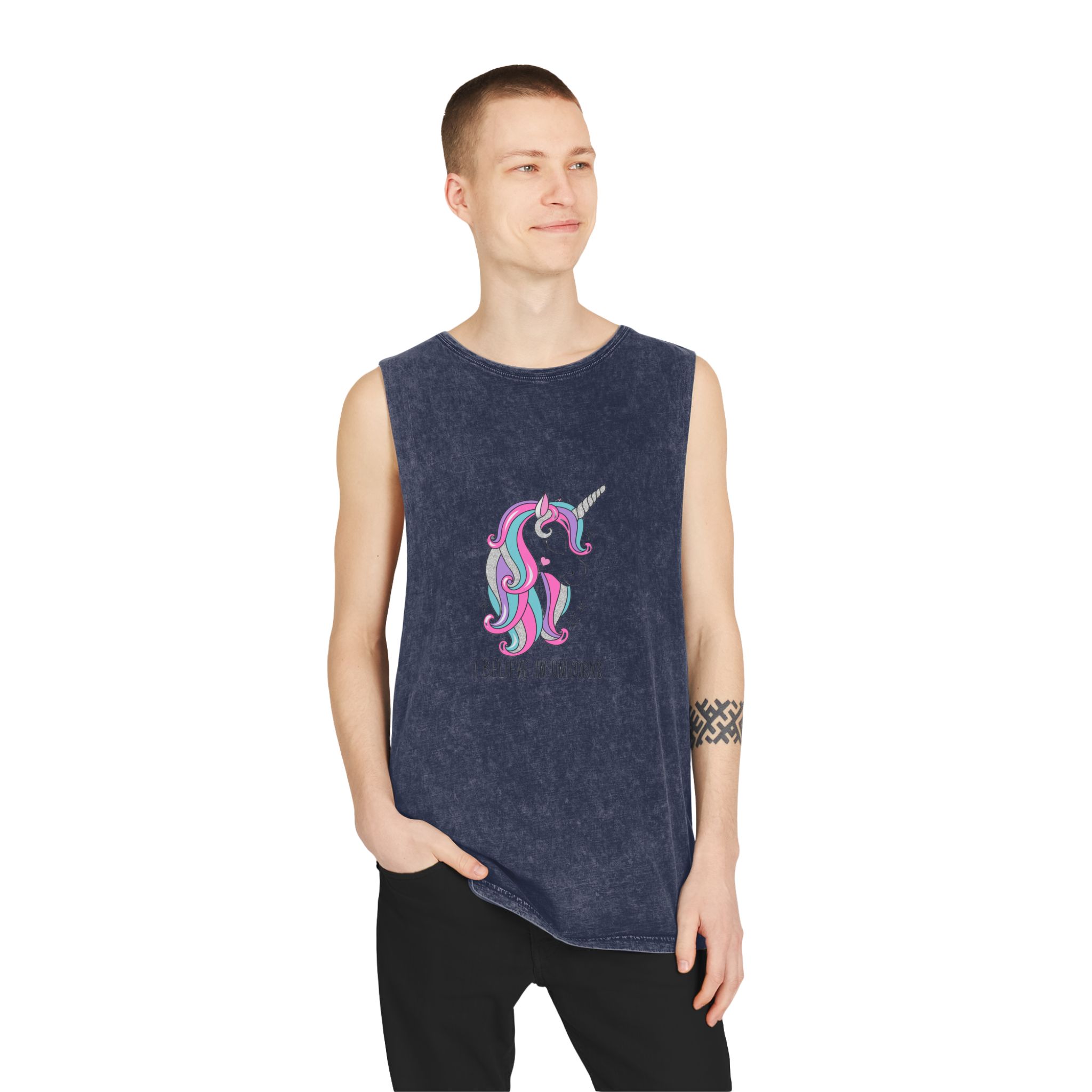 I Belive In Unicorns Copia Unisex Stonewash Tank Top - Image 15
