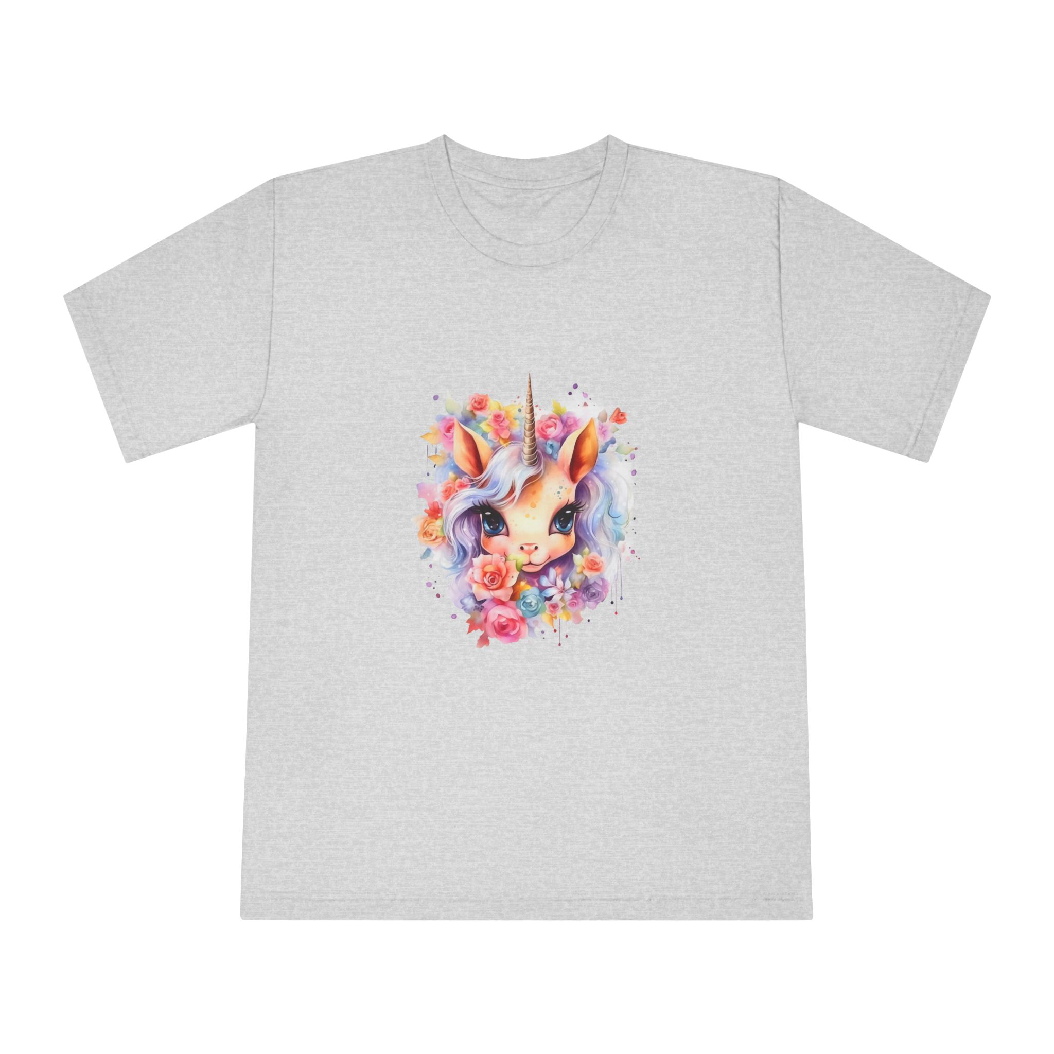Cute Colorful Magic Unicorn With Flowers Watercolor Style (7) Unisex Classic Crewneck T Shirt - Image 13