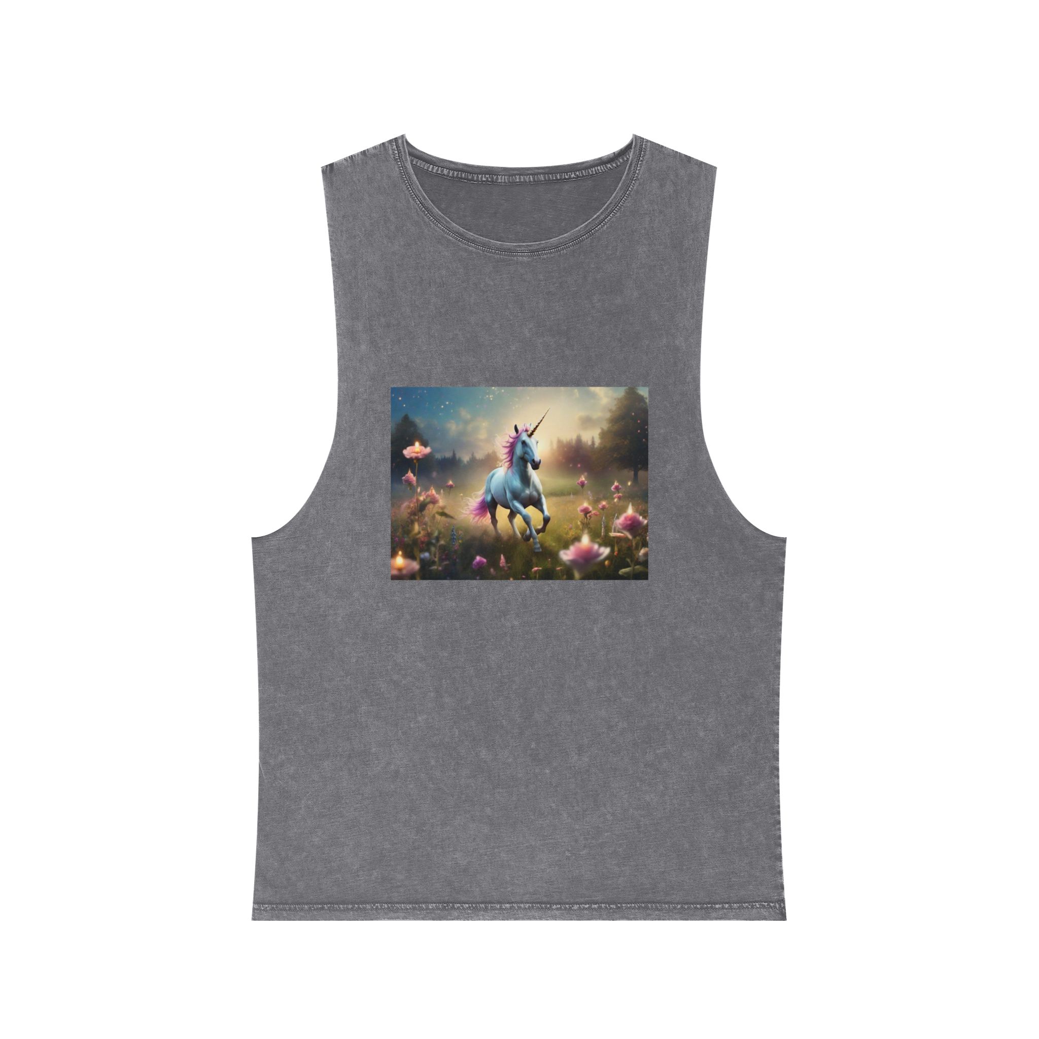 Beautiful Unicorn Running Magical Meadow Unicorn Background Images Whimsical Unicorn (19) Unisex Stonewash Tank Top - Image 9