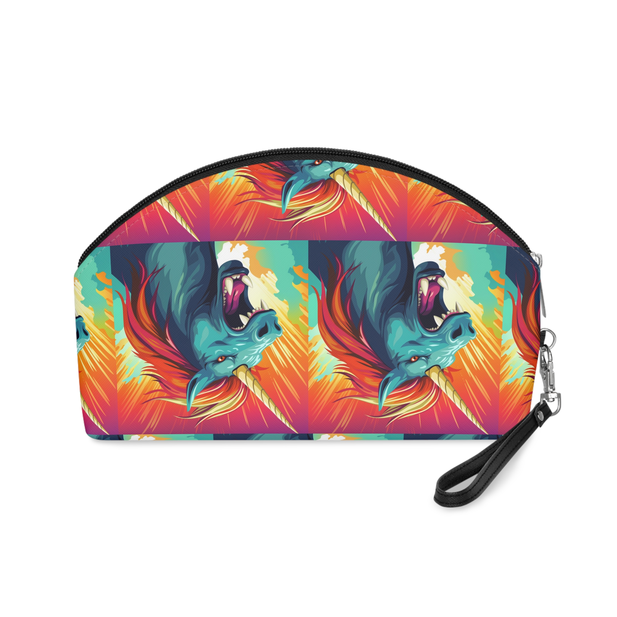 Illustration Unicorn With Colorful Mane Yellow Horn Generative Ai Makeup Bag - Image 2