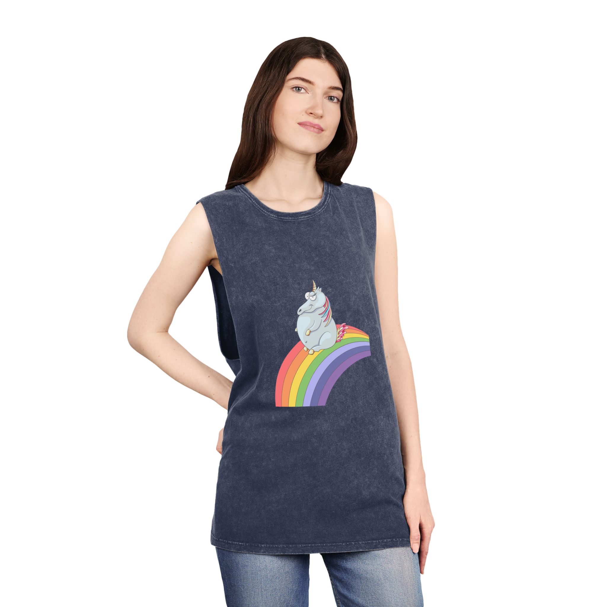 Unicorn and Rainbow Childrens Tale Magic Art Flat Unisex Stonewash Tank Top - Image 16