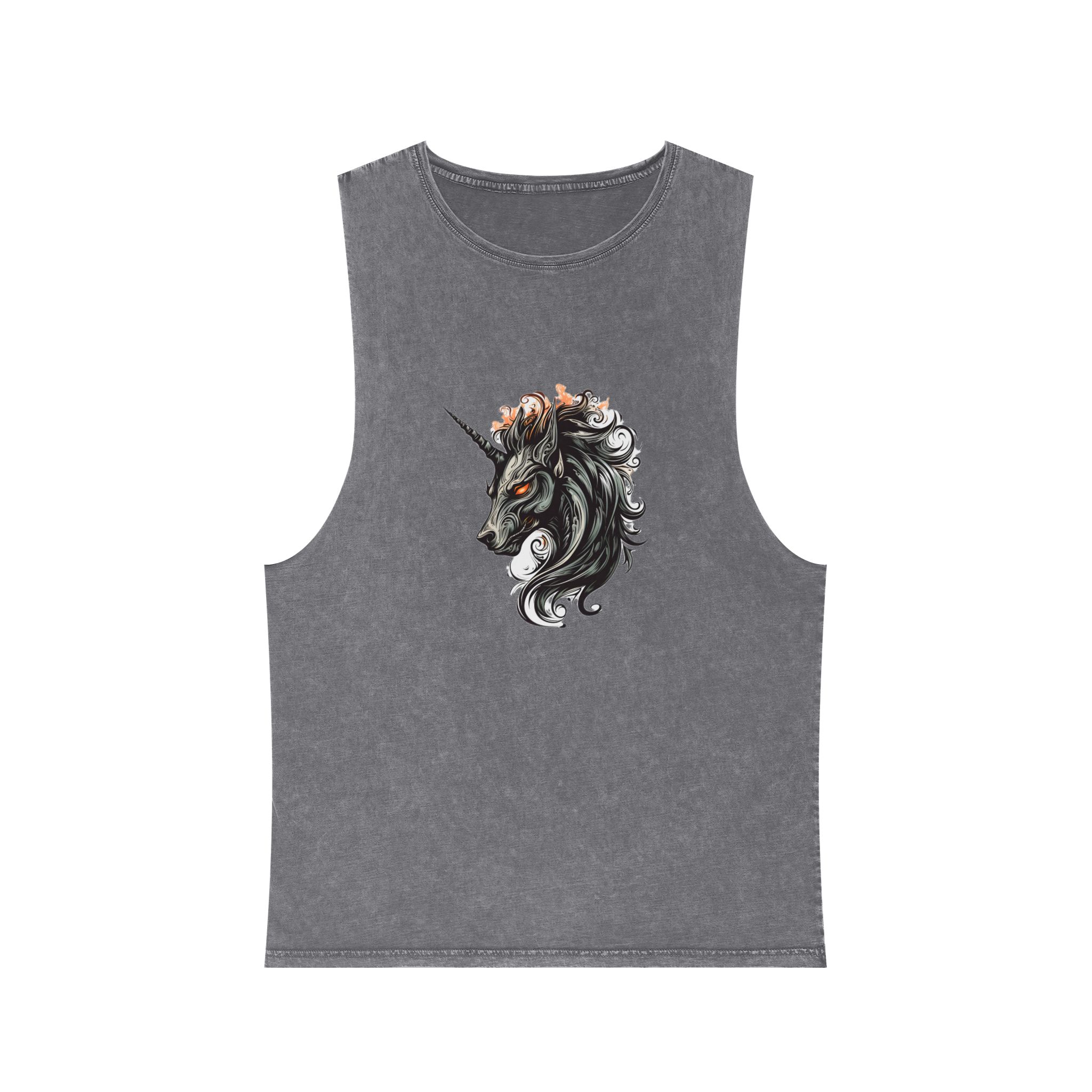 Unicorn Head Tshirt Tattoo Design Dark Art Illustration Isolated White Unisex Stonewash Tank Top - Image 9