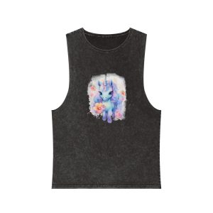Cute Colorful Magic Unicorn With Flowers Watercolor Style Copia Unisex Stonewash Tank Top