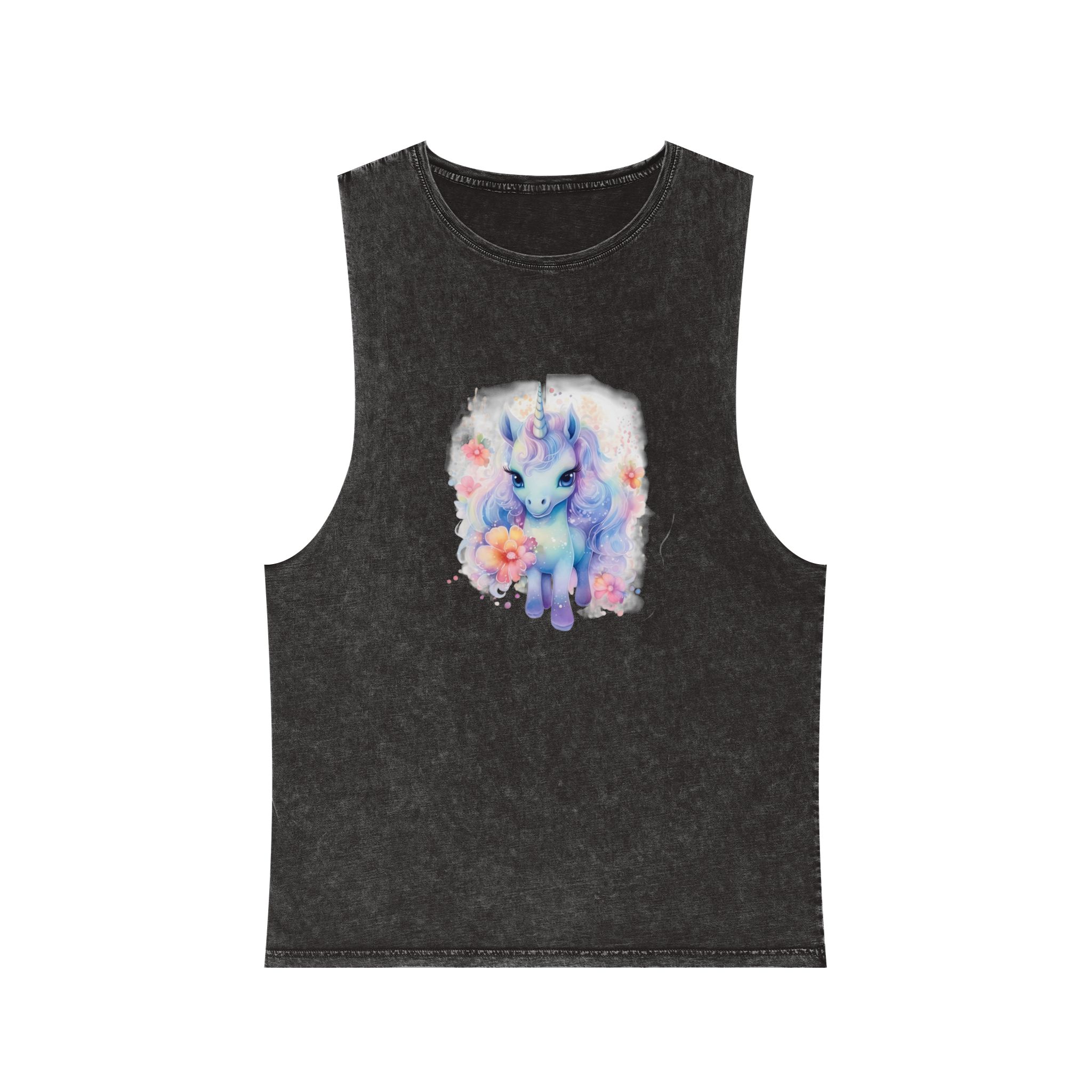 Cute Colorful Magic Unicorn With Flowers Watercolor Style Copia Unisex Stonewash Tank Top