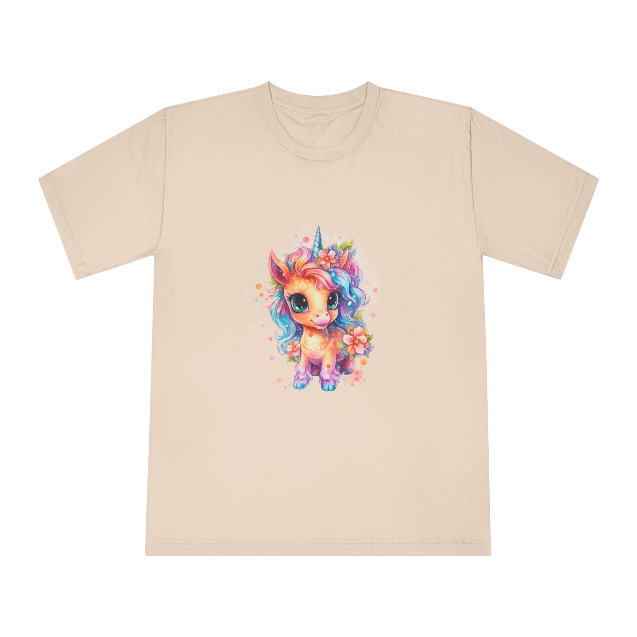 Cute Colorful Magic Unicorn With Flowers Watercolor Style (1) Copia Unisex Classic Crewneck T Shirt - Image 9