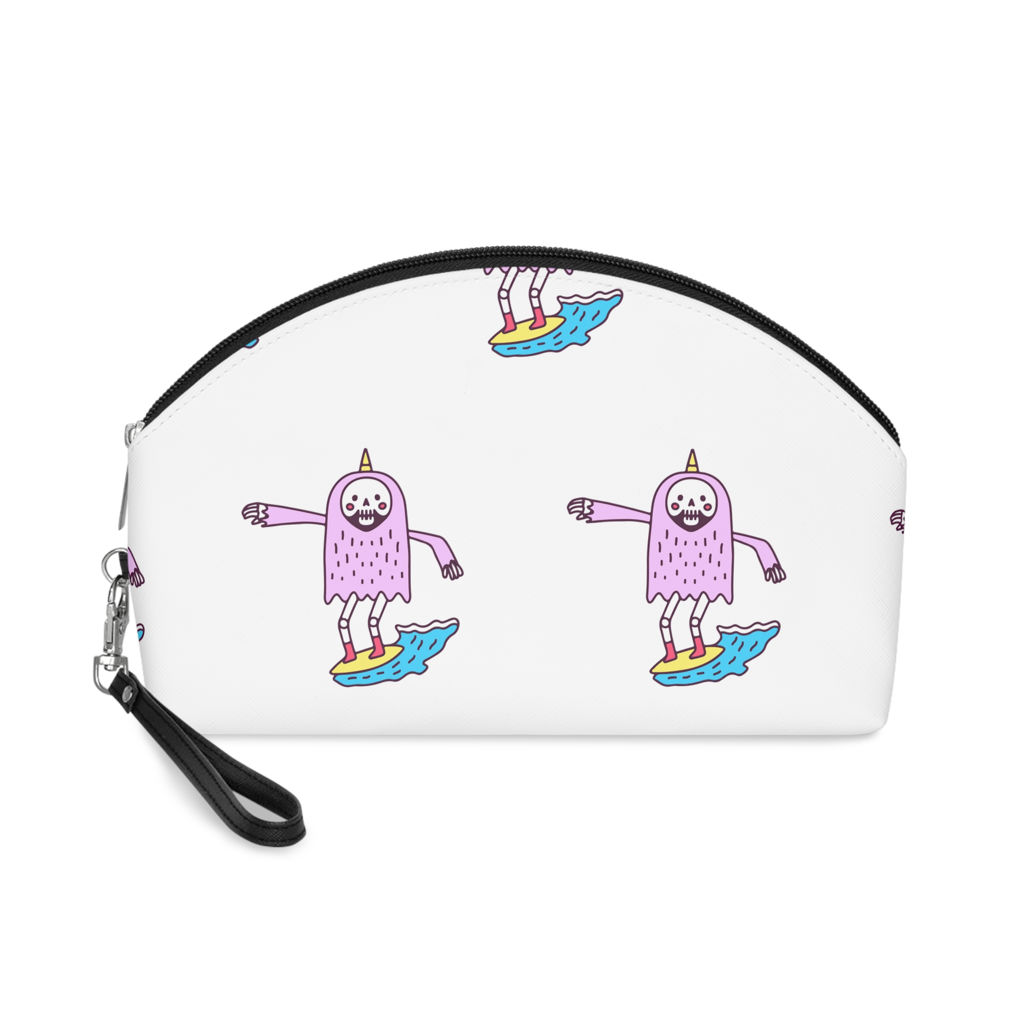 Cute Unicorn Grim Reaper Surfing Illustration T Shirt Sticker Apparel Merchandise Makeup Bag