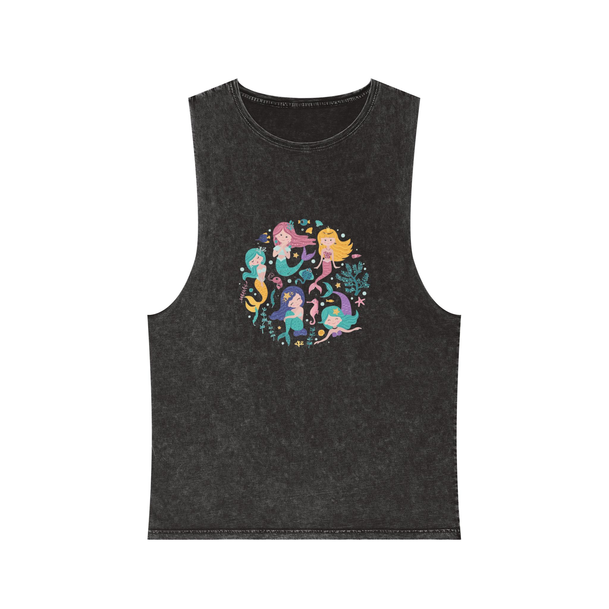 Poster With Mermaids Sea Animals Unisex Stonewash Tank Top