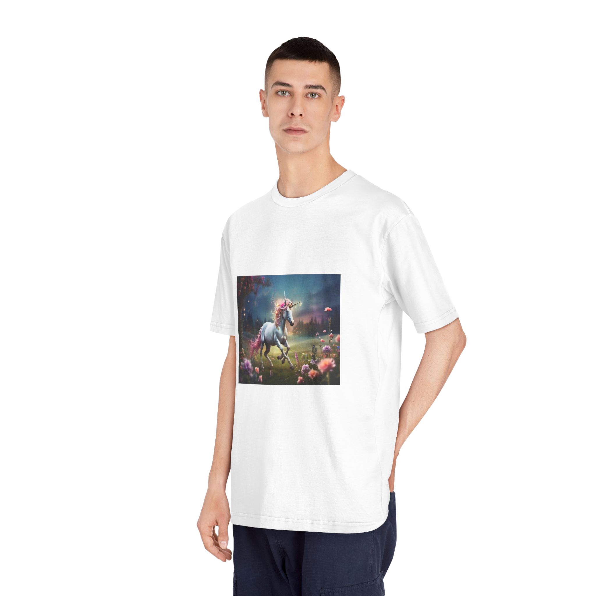 Beautiful Unicorn Running Magical Meadow Unicorn Background Images Whimsical Unicorn (5) Unisex Classic Crewneck T Shirt - Image 4