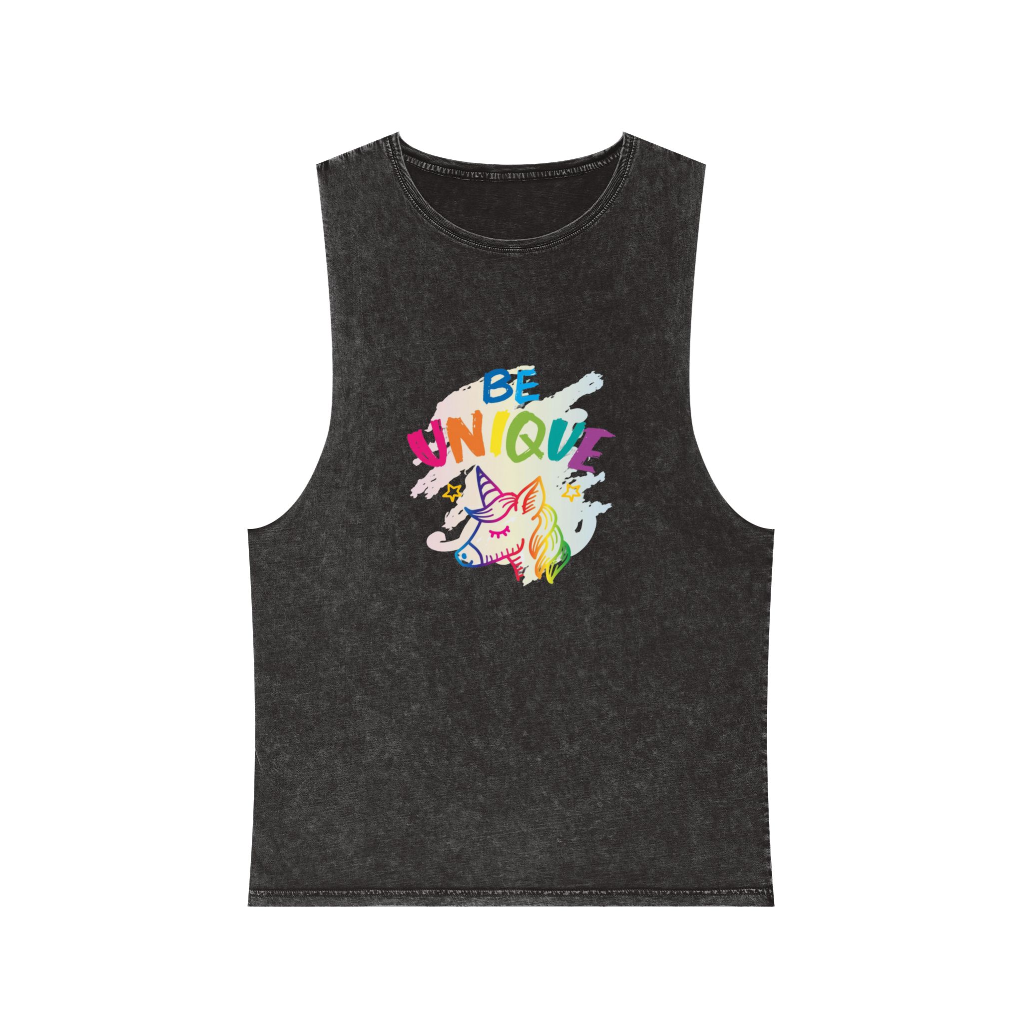Colorful Unicorn With Words Be Unique It Unisex Stonewash Tank Top