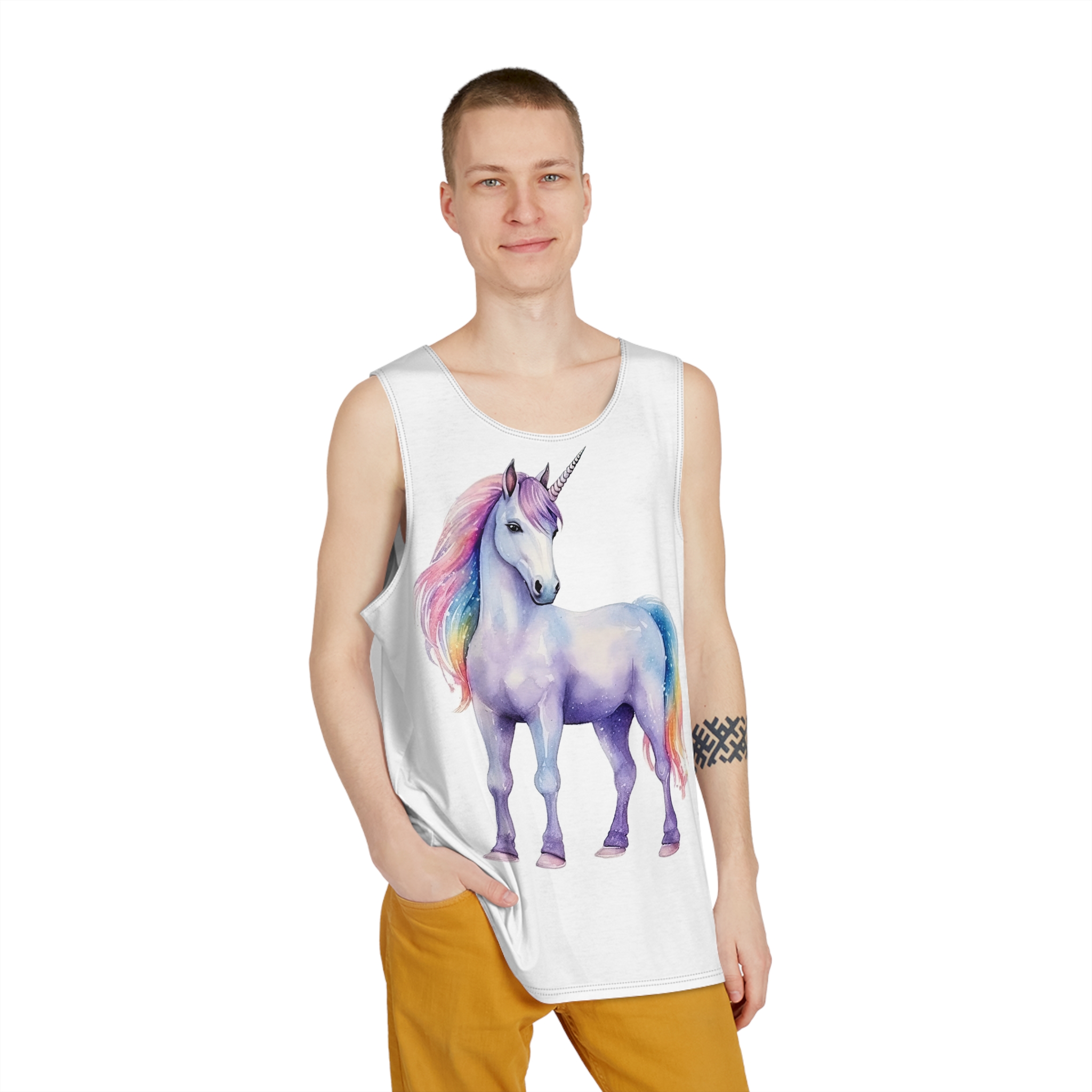Cute Watercolor Unicorn Illustration Ai Generativexa Mens Tank Aop - Image 3