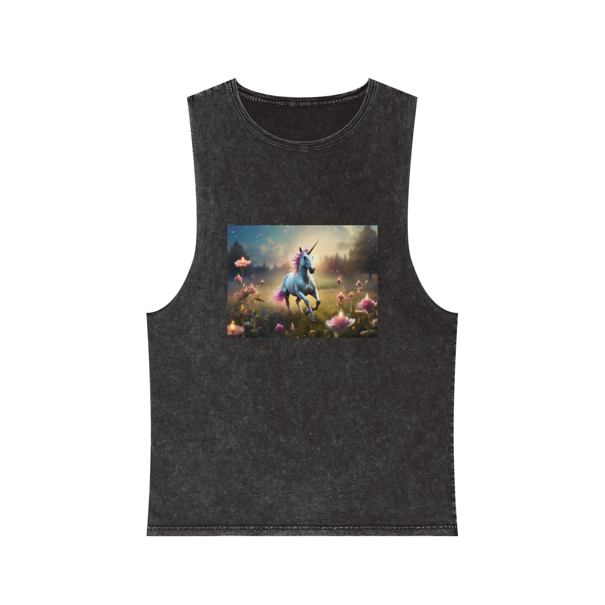 Beautiful Unicorn Running Magical Meadow Unicorn Background Images Whimsical Unicorn (19) Unisex Stonewash Tank Top
