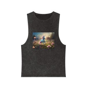 Beautiful Unicorn Running Magical Meadow Unicorn Background Images Whimsical Unicorn (35) Unisex Stonewash Tank Top