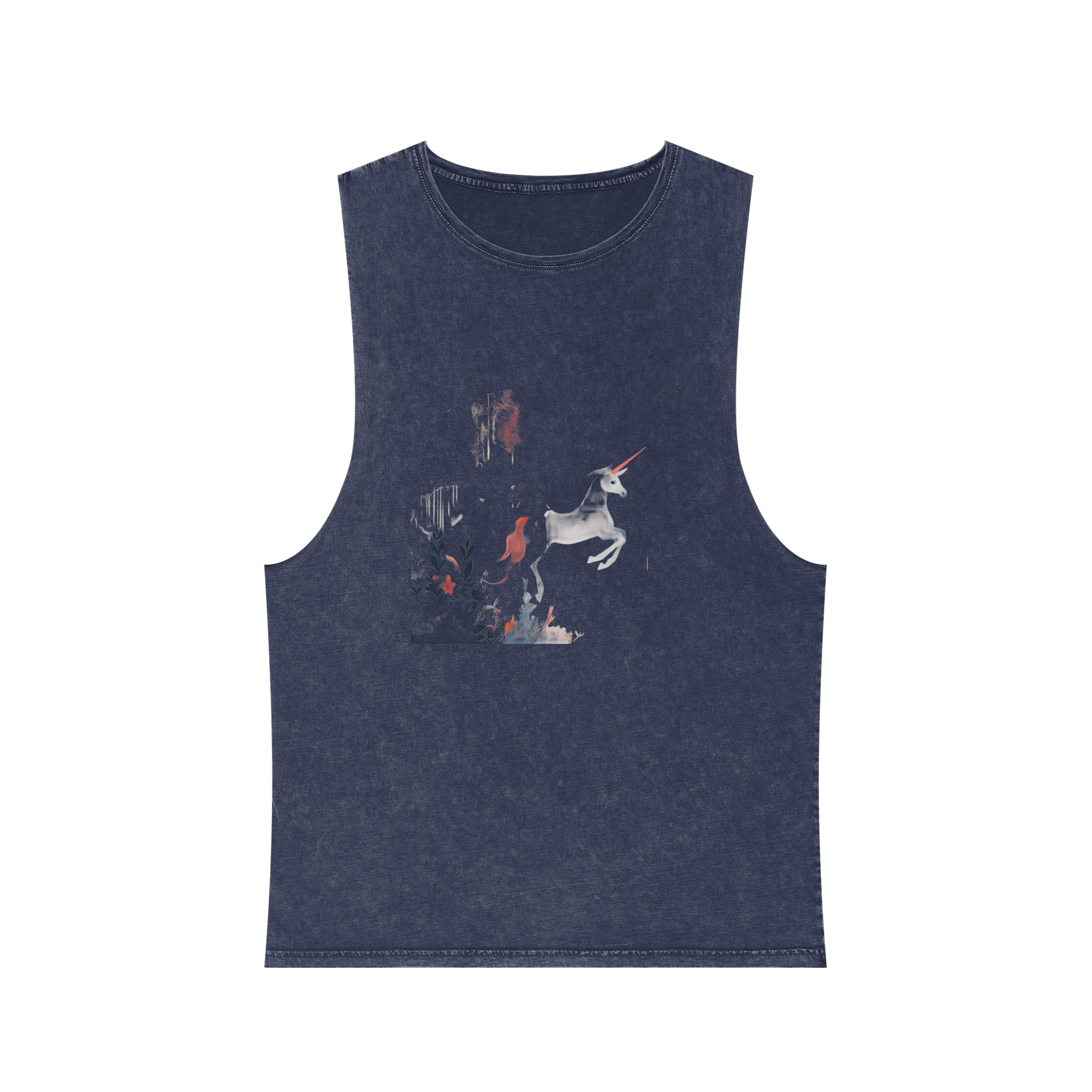Illustration Unicorn Forest With Flowers Trees Generative Ai Unisex Stonewash Tank Top - Image 13
