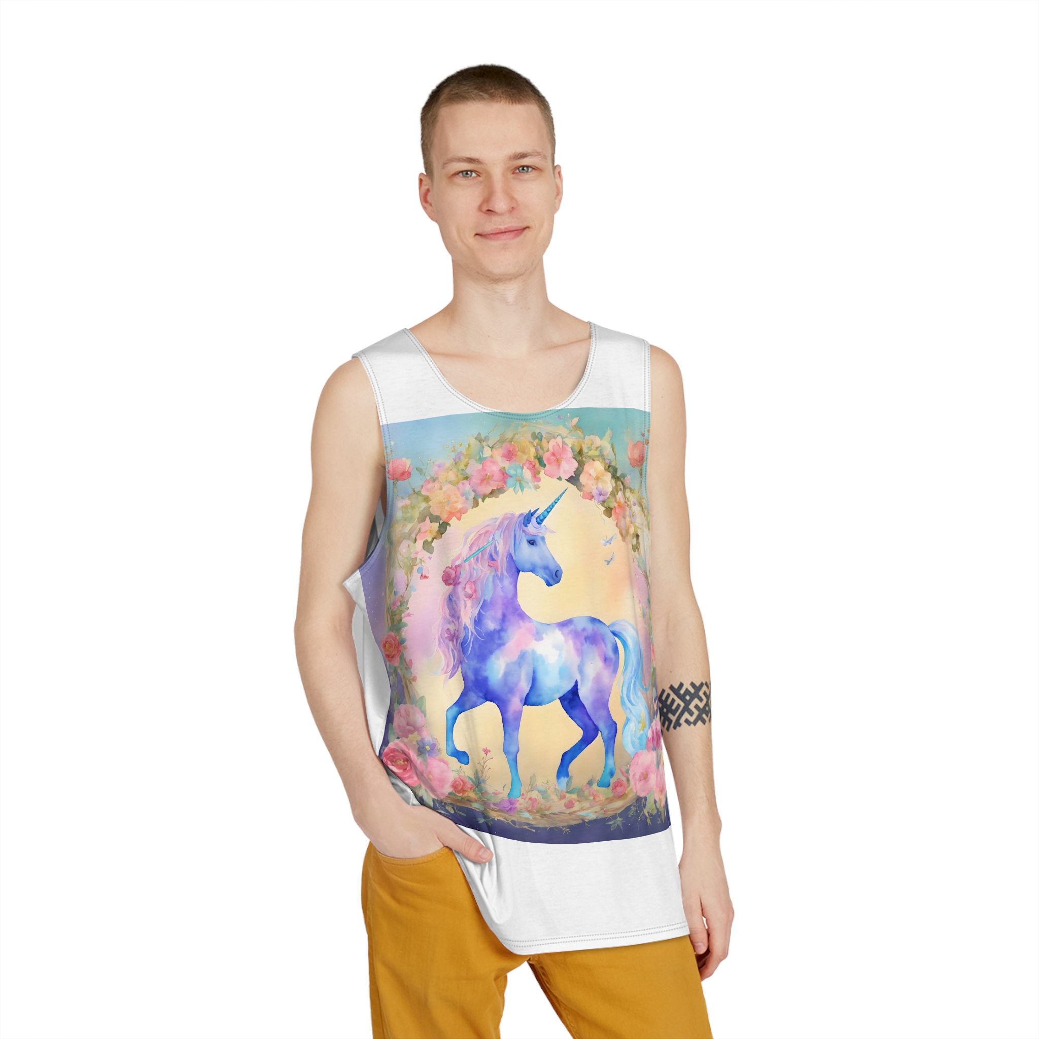 Shabby Chic Dreamy Pastel Junk Journals Magical Unicorn Watercolor Clipart Unicorn Fantasy Style P3 Mens Tank Aop - Image 3
