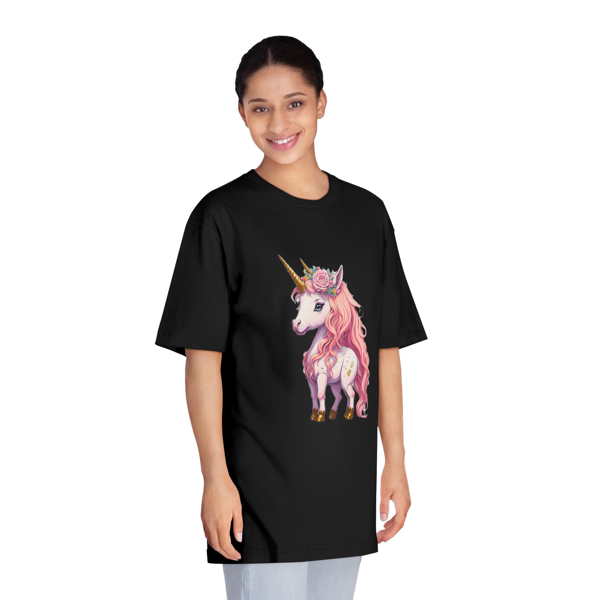 Pink Baby Unicorn Cartoon With Gold Horn Generative Ai Unisex Classic Crewneck T Shirt - Image 7