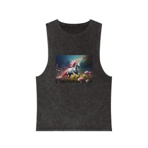 Beautiful Unicorn Running Magical Meadow Unicorn Background Images Whimsical Unicorn (22) Unisex Stonewash Tank Top