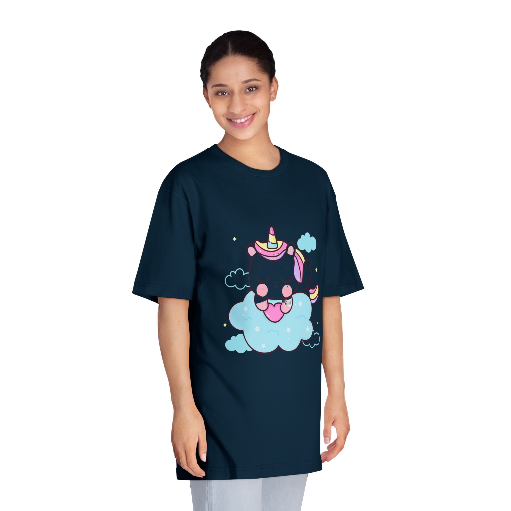 Cute Unicorn Pegasus Cartoon Sleep Holding Heart Cloud Kawaii Animal Unisex Classic Crewneck T Shirt - Image 19