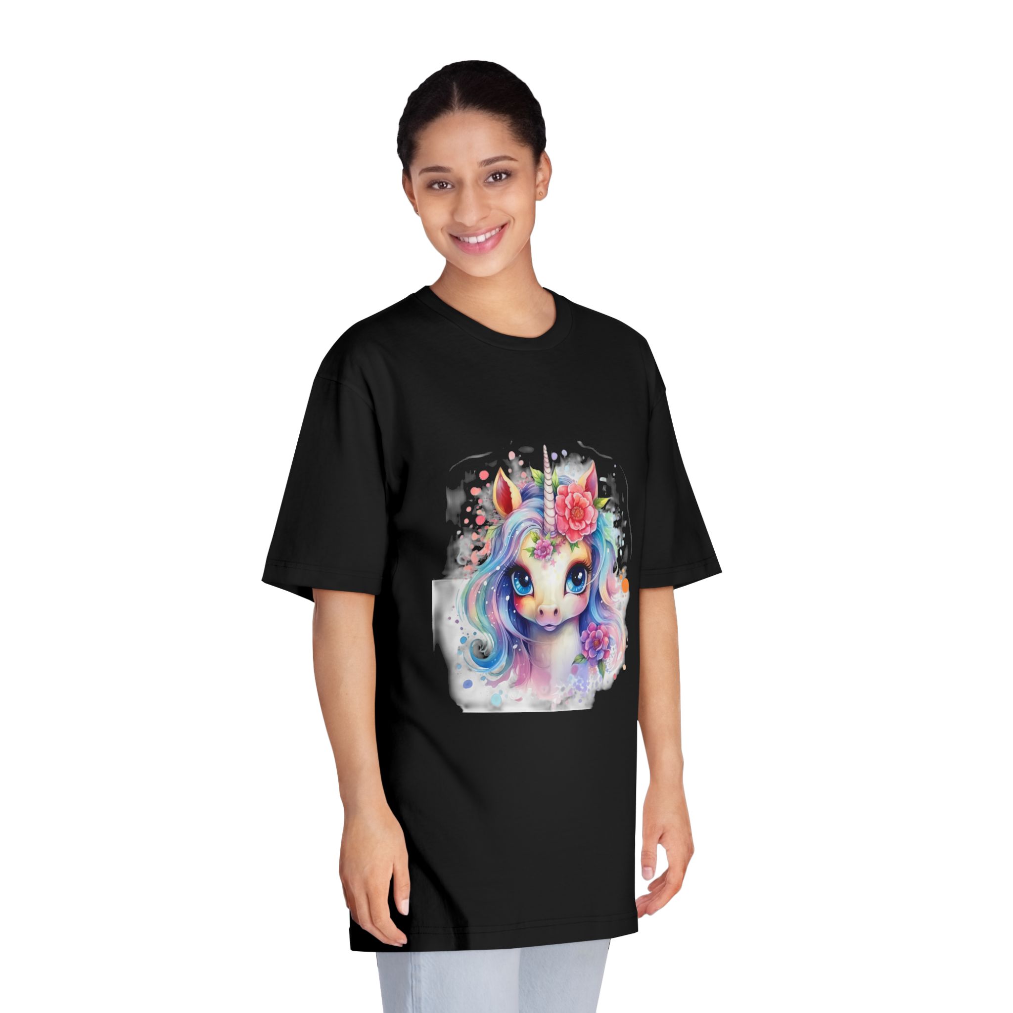 Cute Colorful Magic Unicorn With Flowers Watercolor Style (8) Copia Unisex Classic Crewneck T Shirt - Image 7