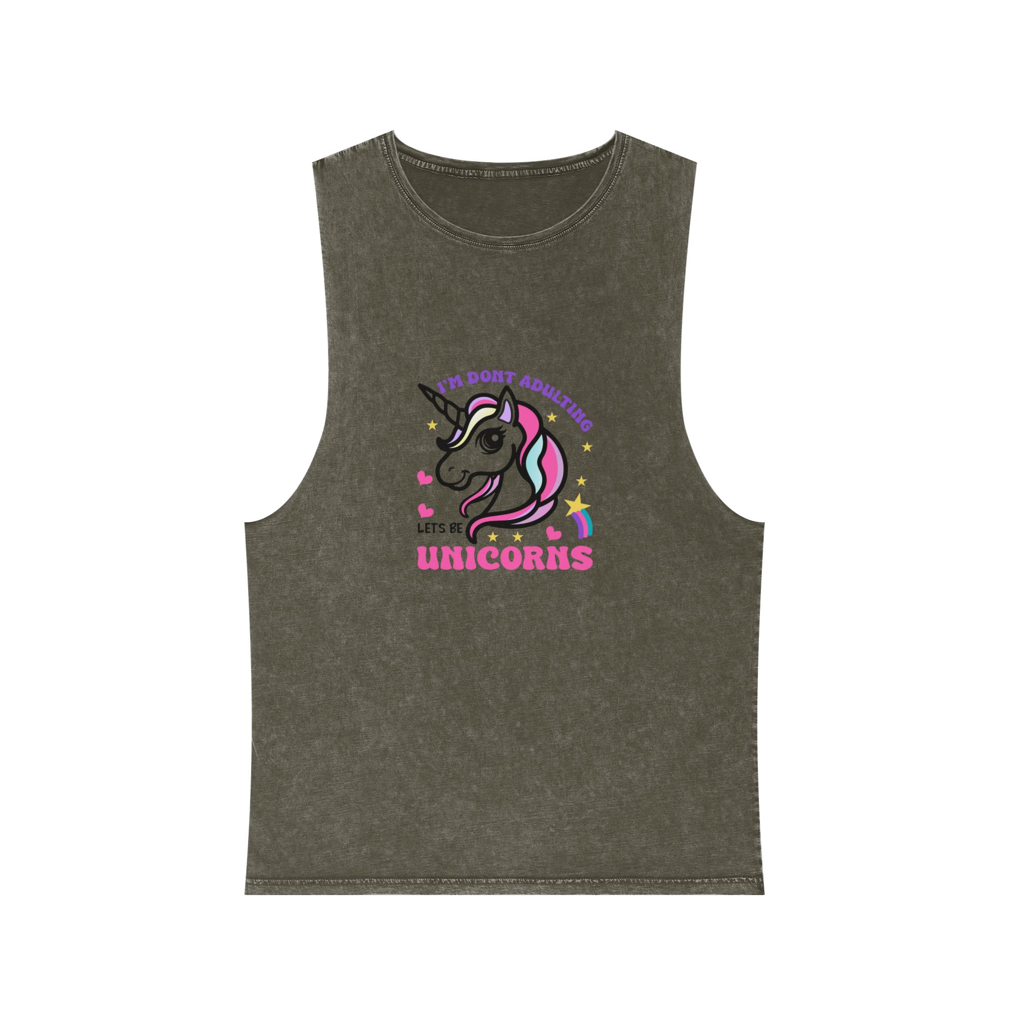 Cute Unicorn Illustration With Rainbow Stars Hearts Unisex Stonewash Tank Top - Image 5