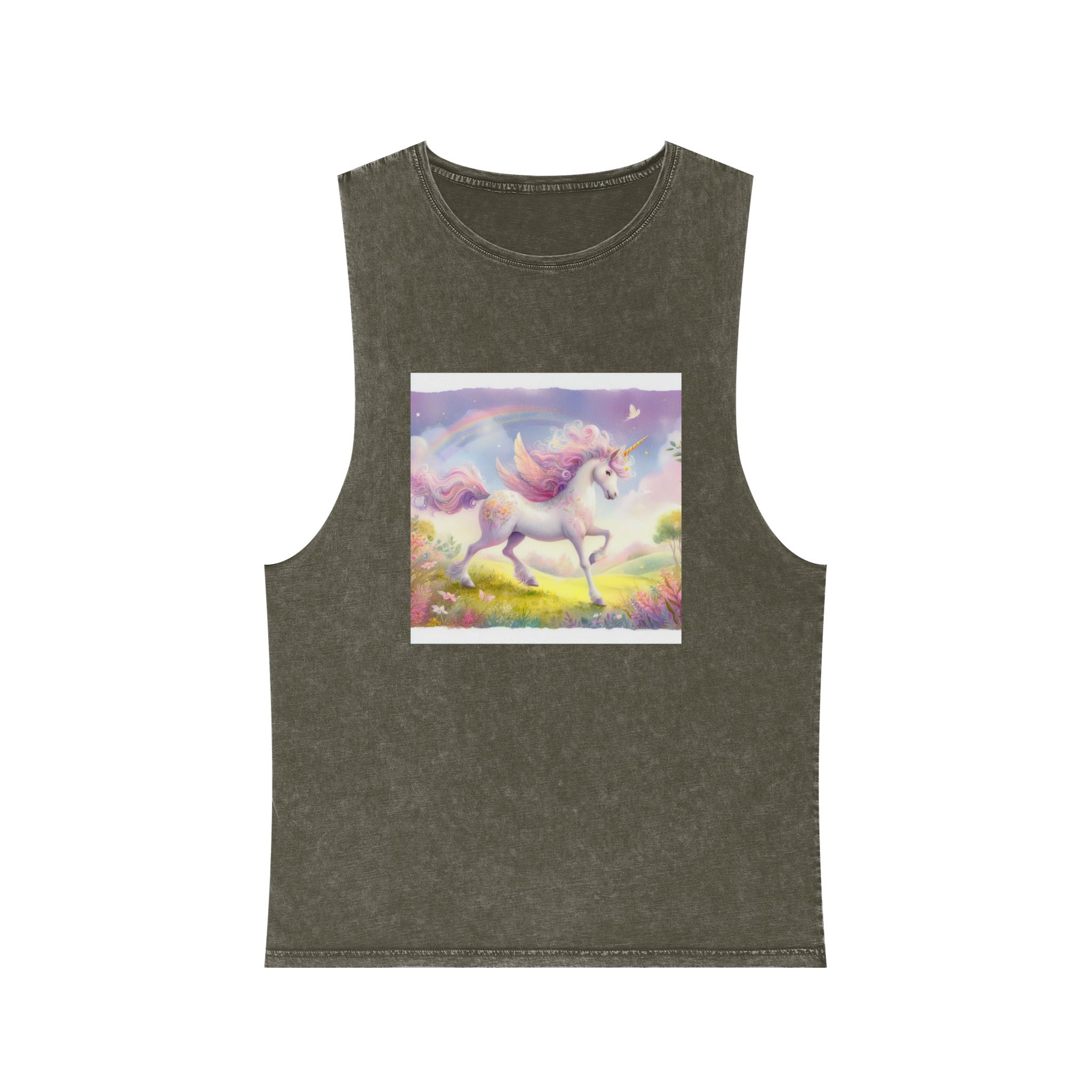 Beautiful Unicorn Running Magical Meadow Unicorn Background Images Whimsical Unicorn (10) Unisex Stonewash Tank Top - Image 5