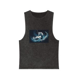 Fantastic Starry Sky With Fluffy Clouds Magical Unicorn Unisex Stonewash Tank Top