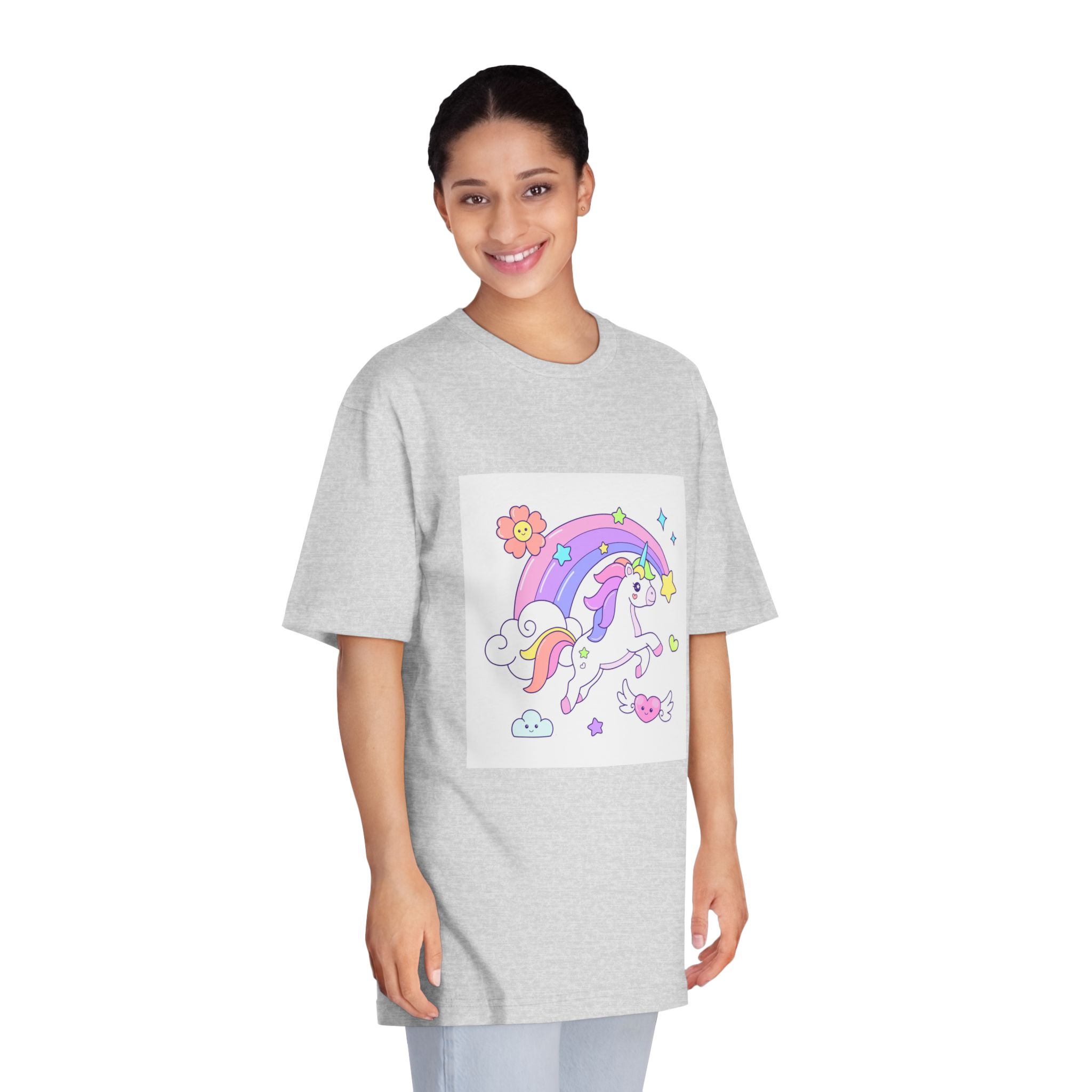 Cute Unicorn Flying Over the Rainbow Illustration Unisex Classic Crewneck T Shirt - Image 15